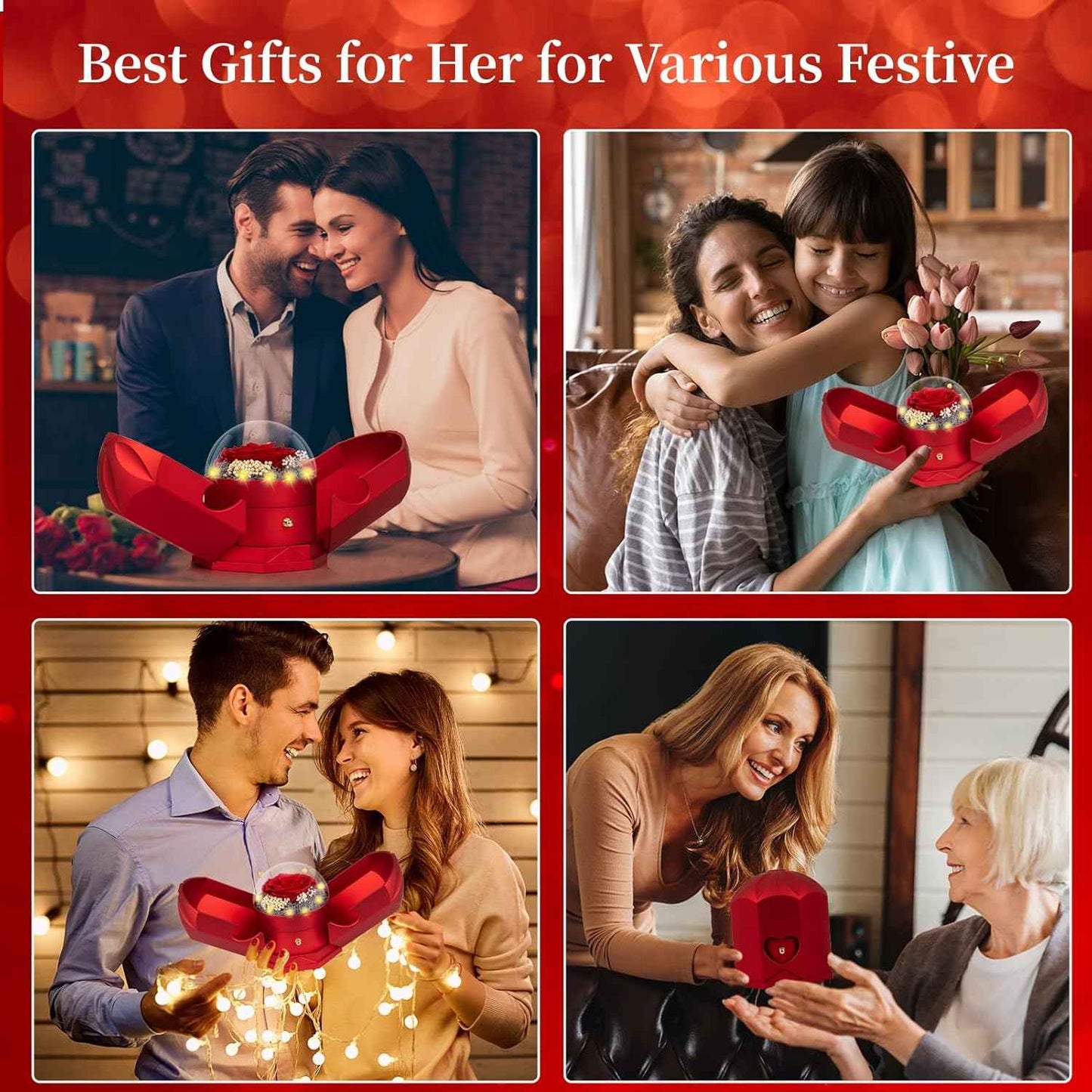 Preserved Real Red Rose with Necklace Forever Flowers Rose Valentines Day Gifts for Her Wife Girlfriend Women Mom Grandma on Valentines Mothers Day Sweetest Day Christmas Anniversary Romantic-Red