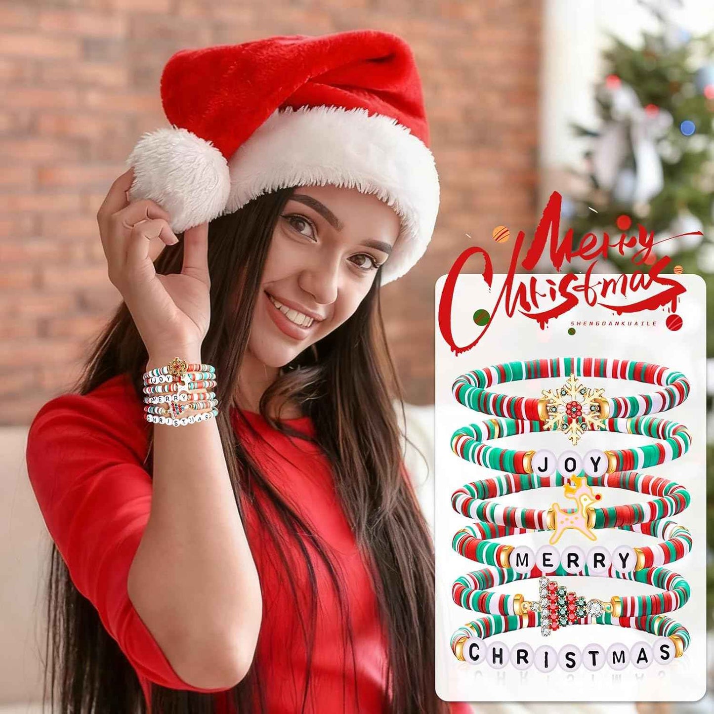 Christmas Bracelets for Women Men Teens Joy Merry Christmas Charms Beaded Stretch Bracelets Christmas Festive Gifts Outfit Accessories