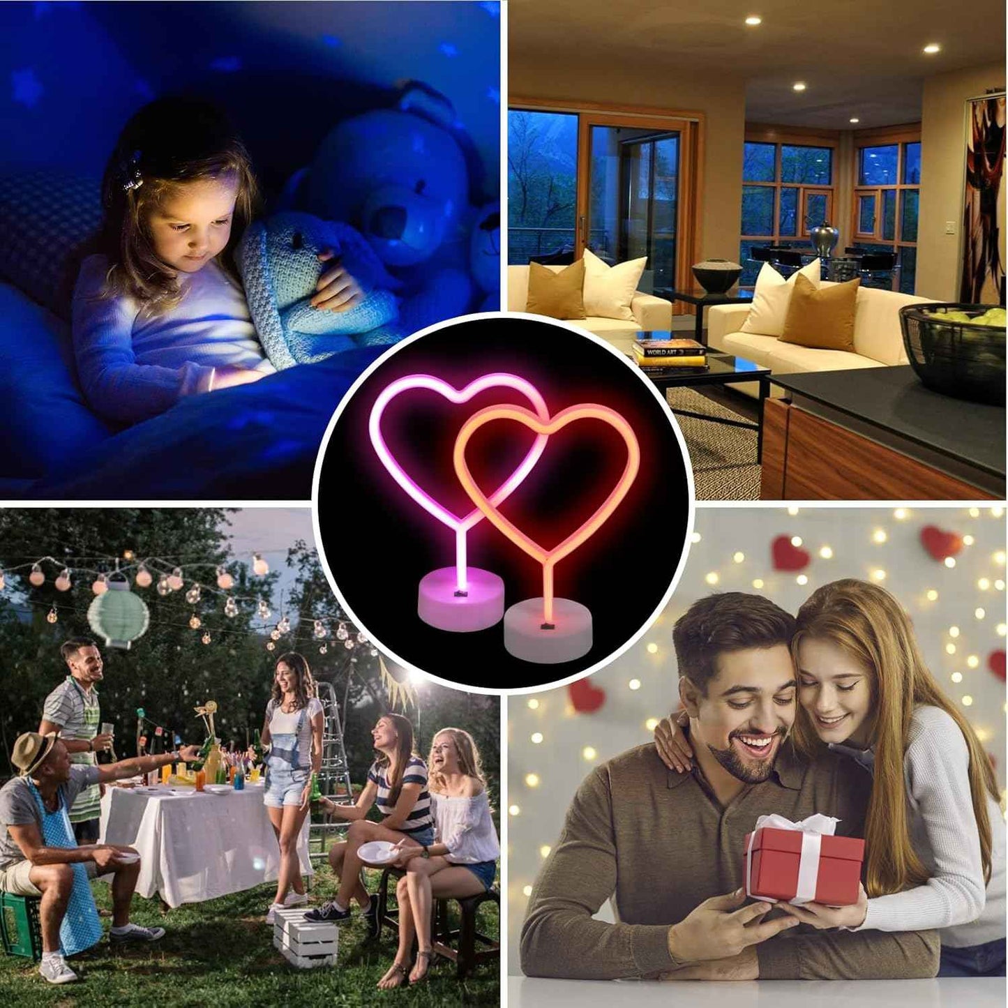 BRIGHTDECK 2 Pack Heart Neon Signs, LED Neon Sign Battery Operated or USB Powered Valentine's Day Decorations, Neon Lights Heart Decor for Valentine's Day Gifts, Wedding, Party, Pink Room Decor