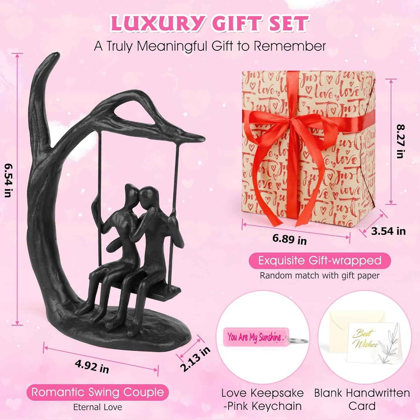 Anniversary Wedding Gifts for Couple/Her - Romantic Couple Statue in Love, Black Metal Figurine Sweet Loving Together Iron Sculpture Decor, Valentines Gifts for Wife Husband Birthday