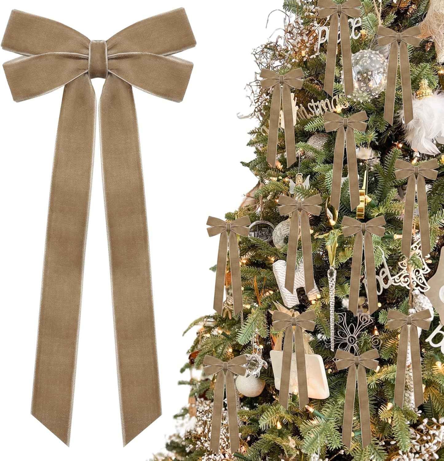 12Pcs Burgundy Velvet Ribbon Bows Christmas Tree Decorations,5in x 10in Xmas Ornaments for Tree Home Party Front Door Wreath Garland Holiday Decor