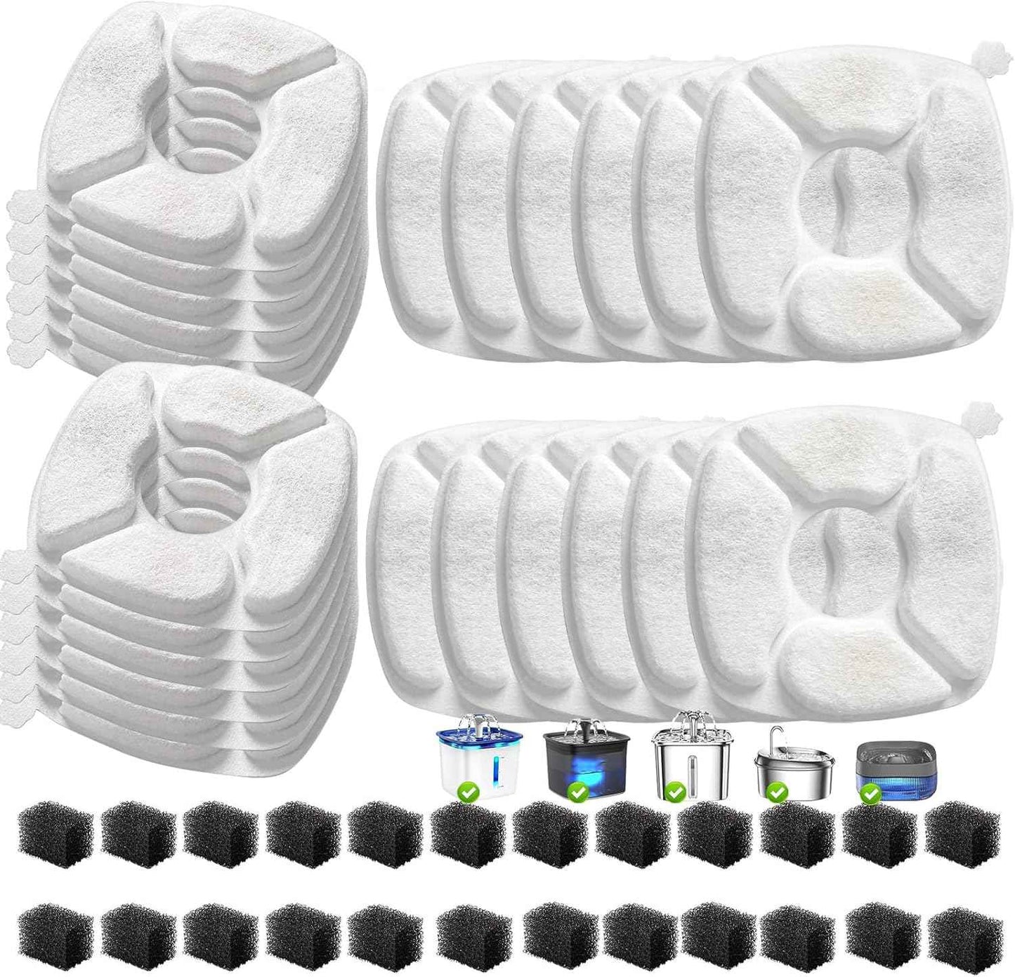 32 Pcs Cat Water Fountain Replacement Filters-16 Pack Cat Fountain Filters with 16 Pack Sponges, Enhanced Compatibility Pet Fountain Filter Fit for 95oz/2.8L 135oz/4L 67oz/2L Pet Drinking Fountain