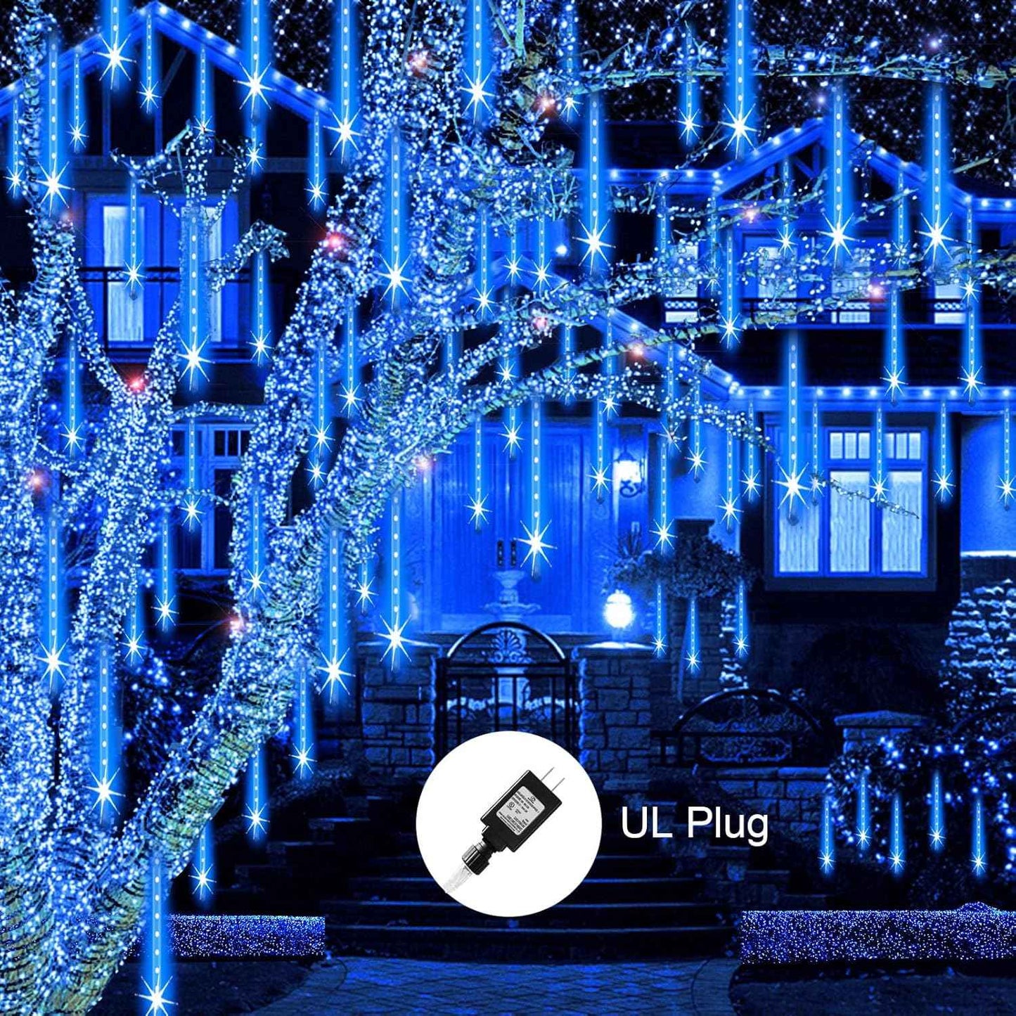 Aukora Christmas Lights Outdoor,LED Meteor Shower Lights 11.8 inch 8 Tubes 192leds Rain Drop Light, Icicle Snow Falling Light for Christmas Tree Halloween Party Holiday Thanksgiving Decoration(Blue)
