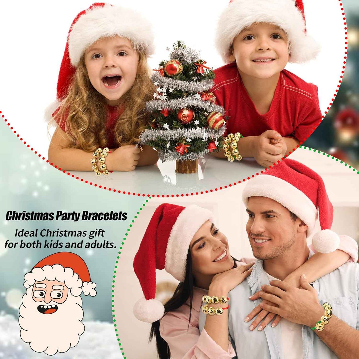 Cooraby 24 Pack Christmas Jingle Bell Bracelets Adjustable Christmas Gift Bracelets with Metal Jingles for Holiday Party Favors