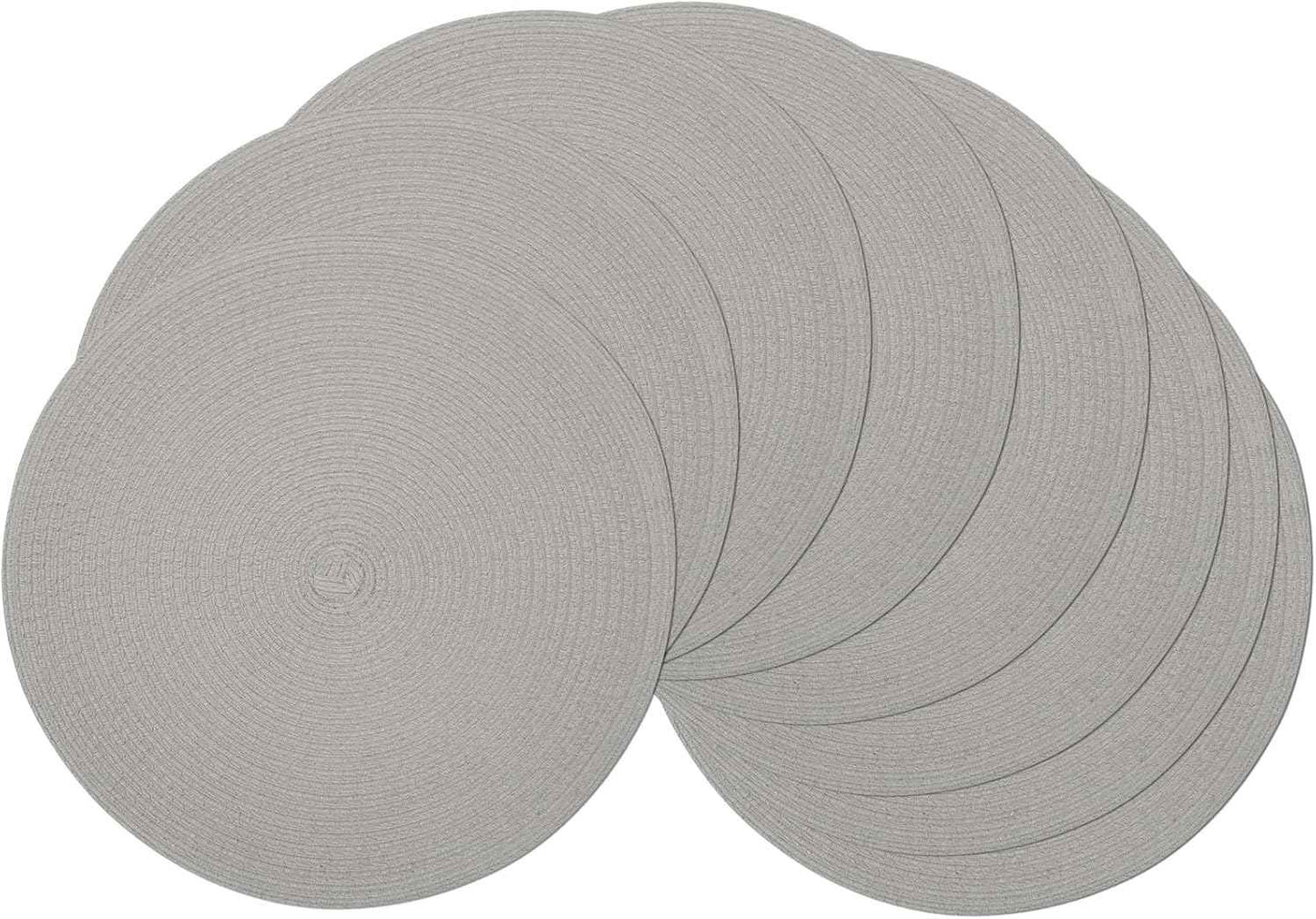SHACOS 15 inch Round Braided Placemats Set of 6 Non Slip Heat Resistant Cotton Polyester Table Mats Washable Place Mats for Kitchen Dining Party Table Decor (Beige, 6)