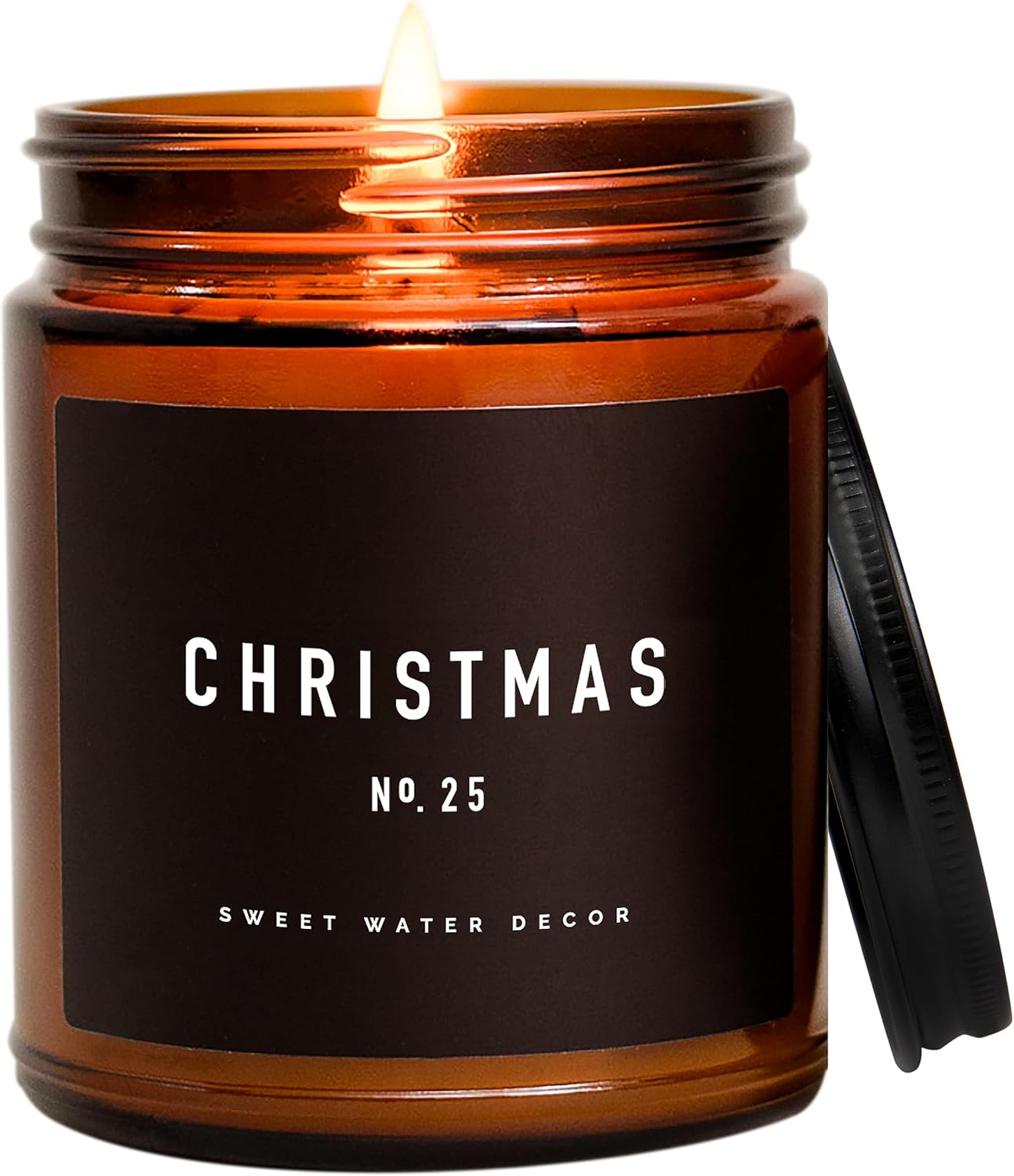 Sweet Water Decor Warm and Cozy Soy Candle - Orange Peel, Cinnamon, Ginger and Clove Scented Candles for Home - 9oz Amber Jar + Black Lid, 40+ Hour Burn Time, Made in The USA
