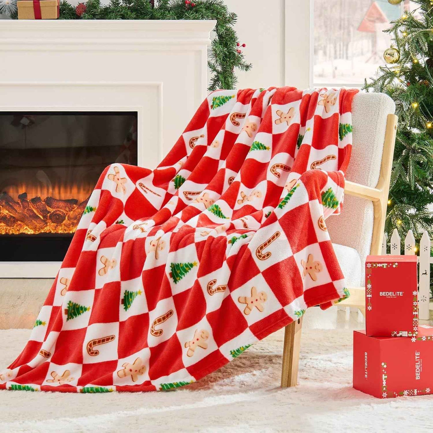BEDELITE Christmas Throw Blanket– Cozy Holiday Blanket with Red Snowflake Design, Soft Lightweight Fleece Christmas Blanket for Couch & Bed, Festive Home Décor & Gift, 50"x60"