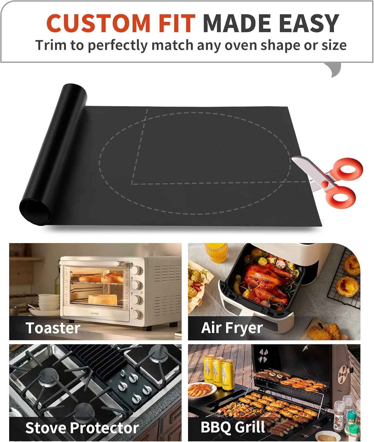 3 pack large heavy duty non-stick oven liners for bottom of electric, gas, toaster & convection ovens - bpa & pfoa free, dishwasher safe