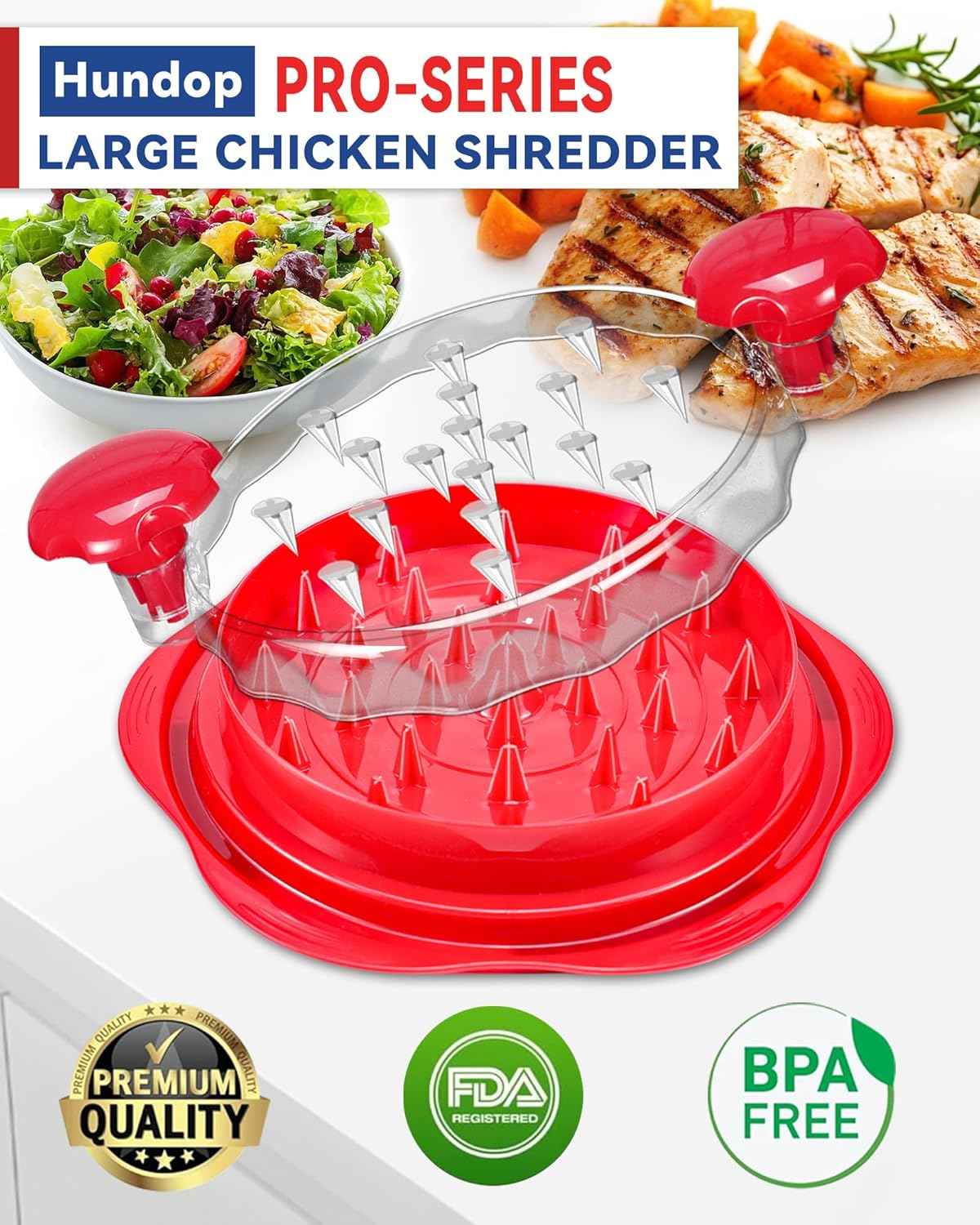 Chicken Shredder Tool Twist for Kitchen, Manual Chicken Breast Grinder Machine for Ground Food, Meat & Vegetables, Elegant Red