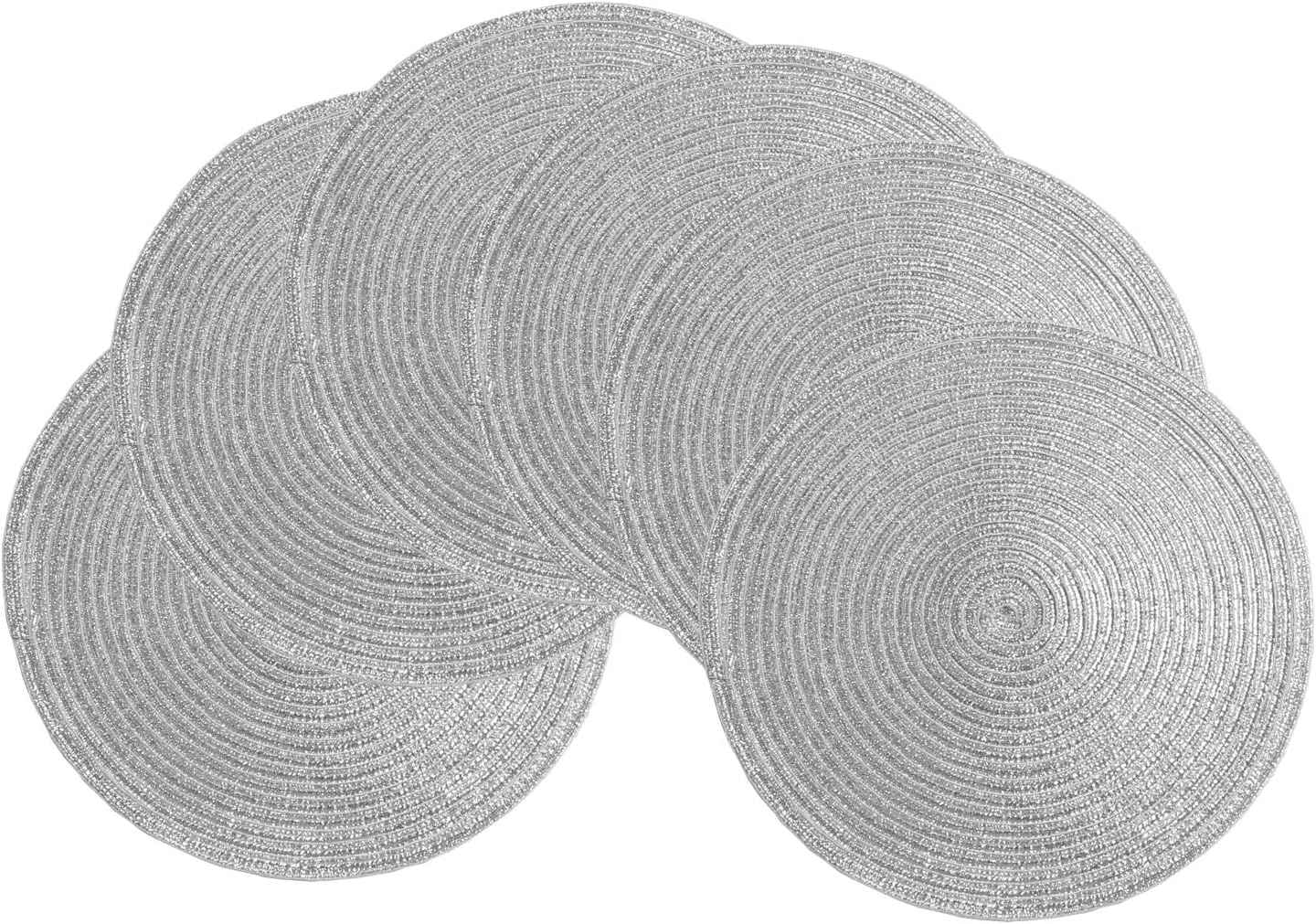 SHACOS 15 inch Round Braided Placemats Set of 6 Non Slip Heat Resistant Cotton Polyester Table Mats Washable Place Mats for Kitchen Dining Party Table Decor (Beige, 6)