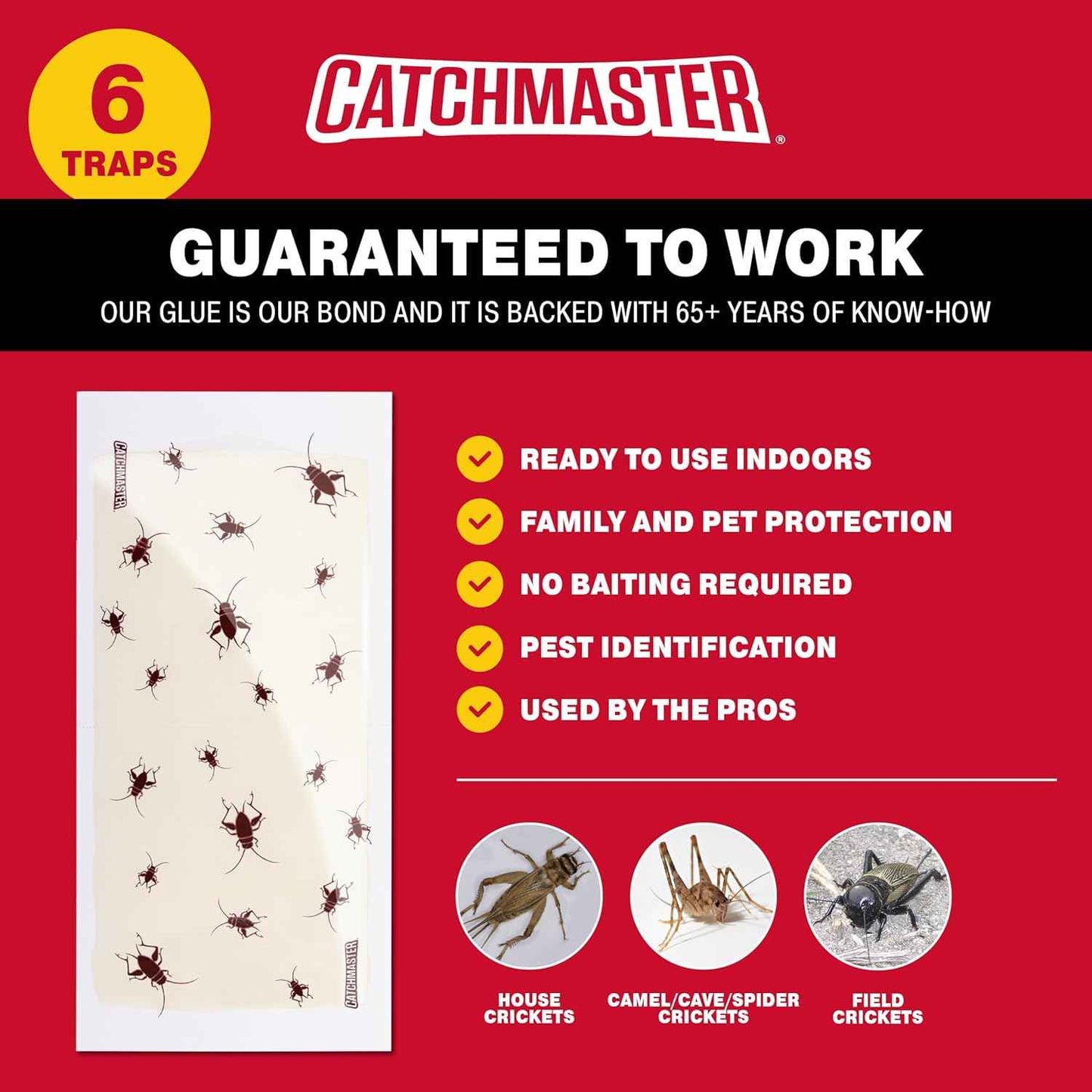 Catchmaster Cricket XL Giant Glue Boards 6-Pk, Adhesive Bug Catcher Cricket Traps Indoor, Sticky Trap for Inside Your Home, Bulk Insect Killer, Insect Traps for House & Garage, Pest Control for Home