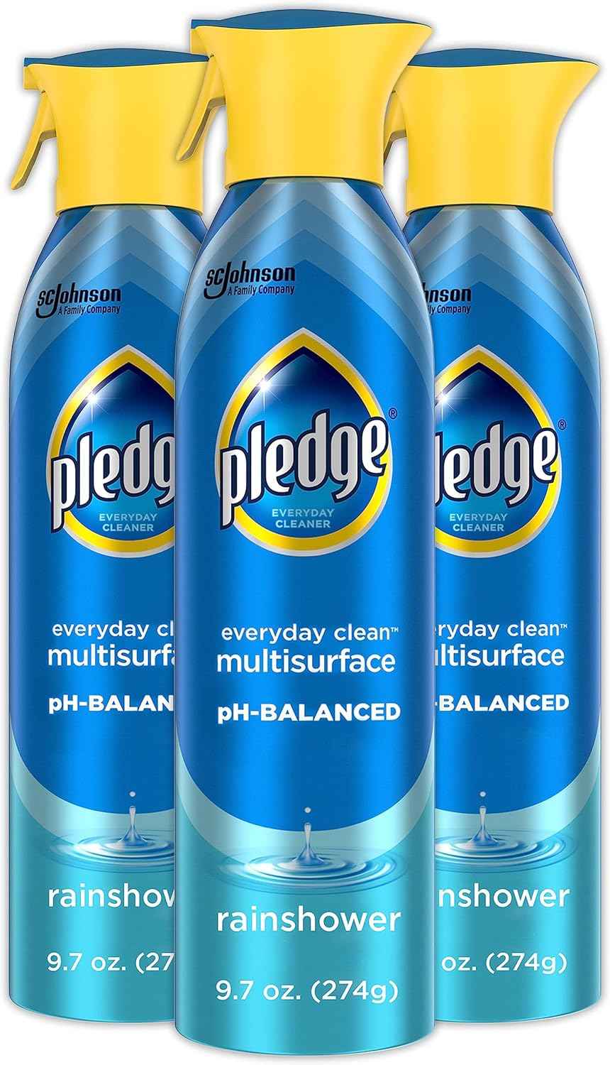 Pledge pH-Balanced Multisurface Spray, Everyday Cleaner, Rainshower Scent, 9.7oz (Pack of 3)