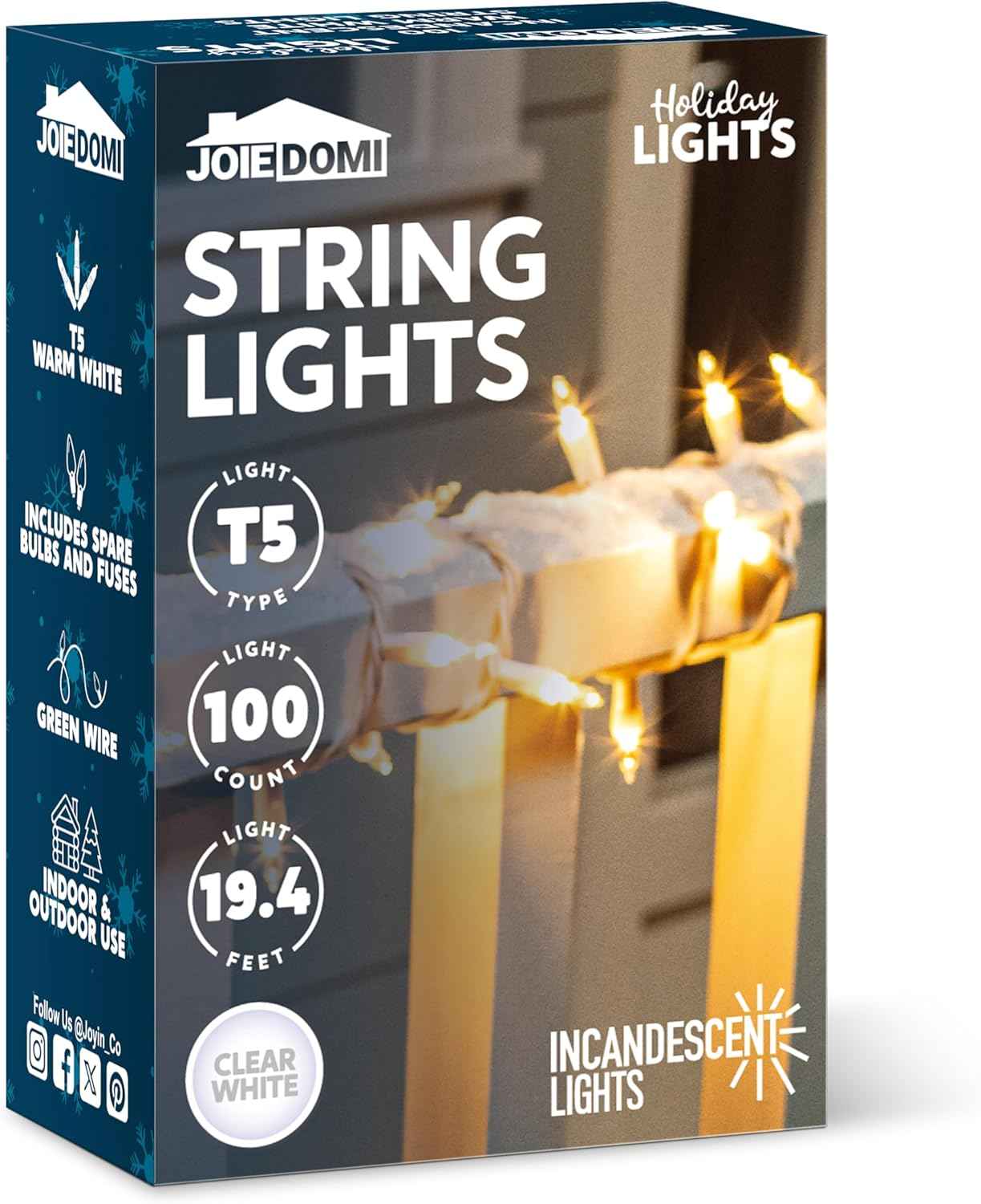 JOIEDOMI Christmas String Lights Indoor,100 Count Mini Warm Fairy Light,21.5FT Lighting Decor for Patio Dorm Classroom Bedroom Holiday Wedding Party Garland Birthday Festival Valentines Day,White Wire