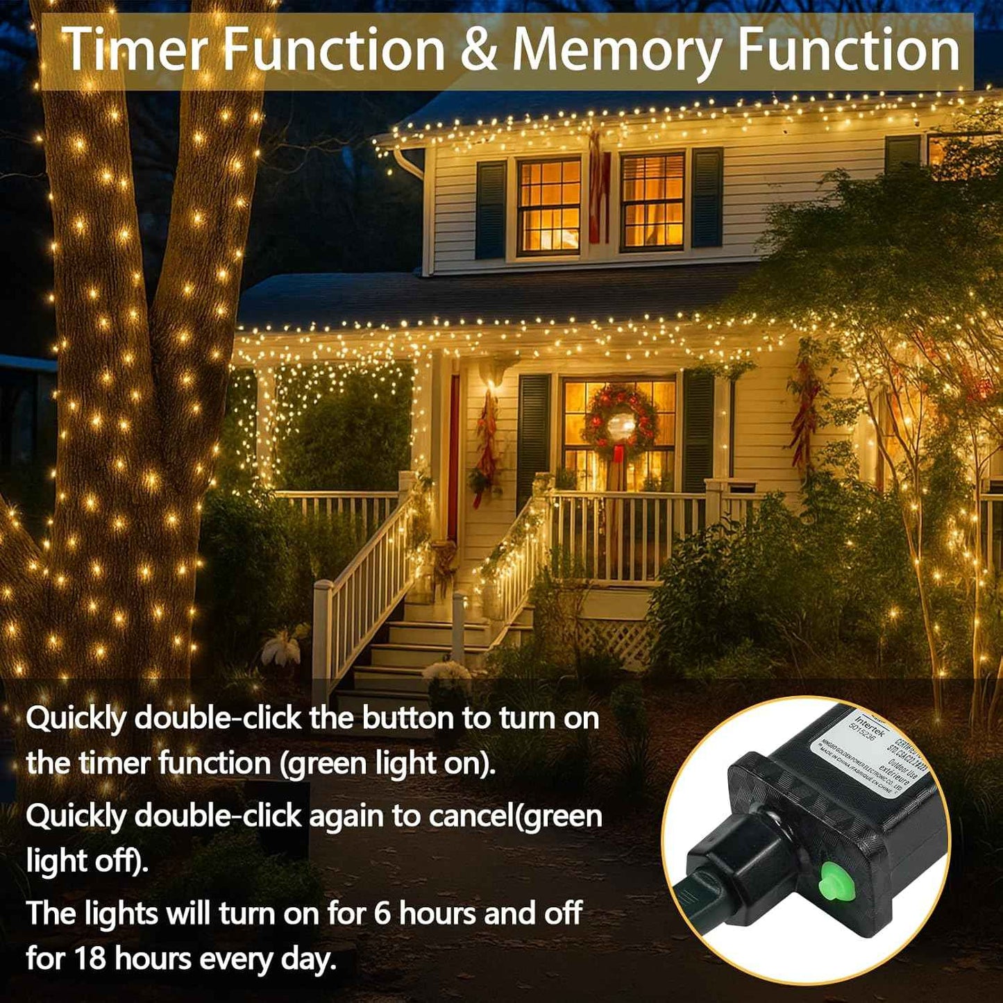 Connectable 200 LED Christmas String Lights, 66FT Warm White Indoor/Outdoor Waterproof Fairy Lights with Timer, 13 Lighting Modes, Clear Wire Plug-In Décor