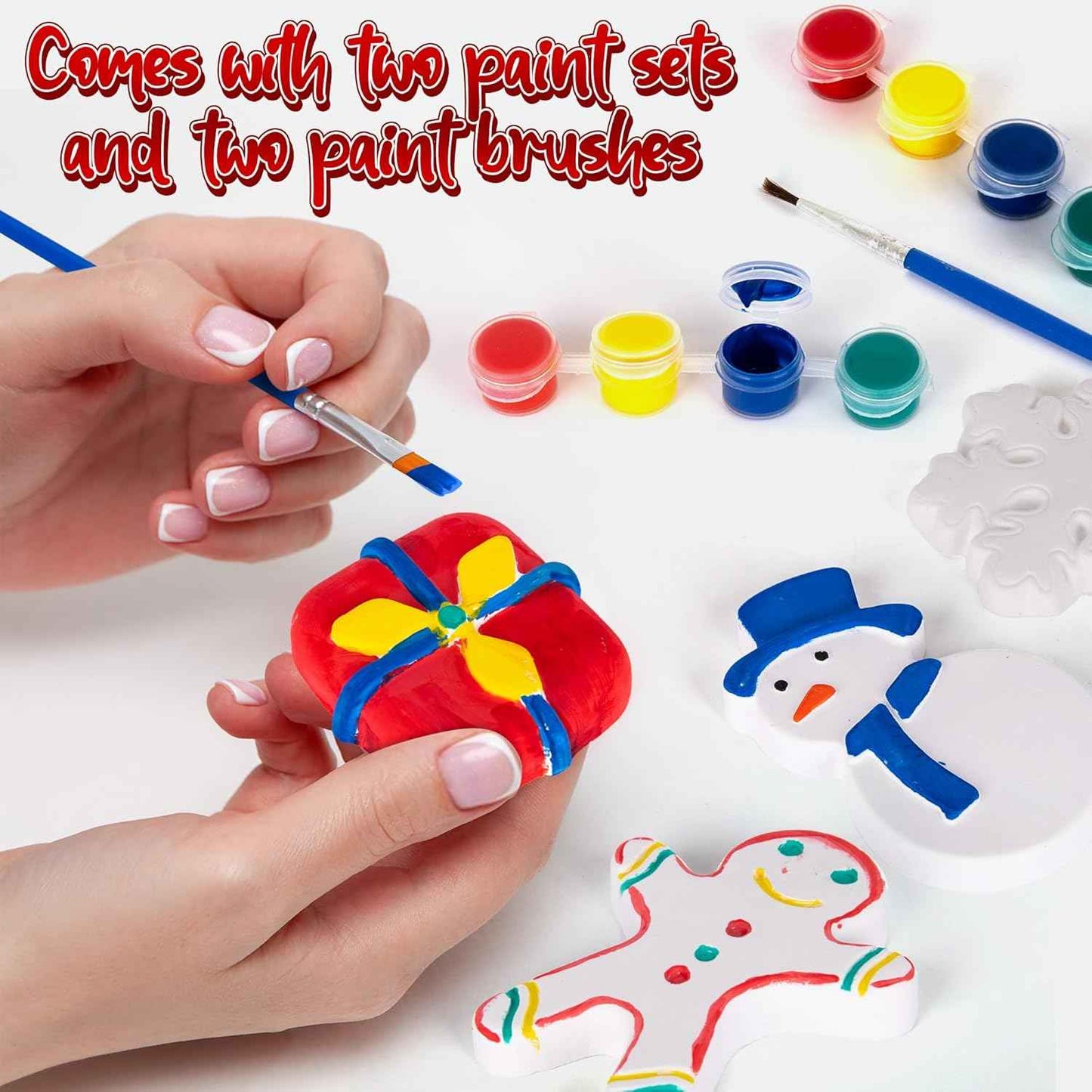 ArtCreativity Christmas Ceramic Painting Kit for Kids - 6 Ceramic Figures, 2 Paint Sets, and 2 Brushes - DIY Christmas Painting Crafts for Toddlers 3 4 5 6 7 8 - Kidsβ Paint Activity Set