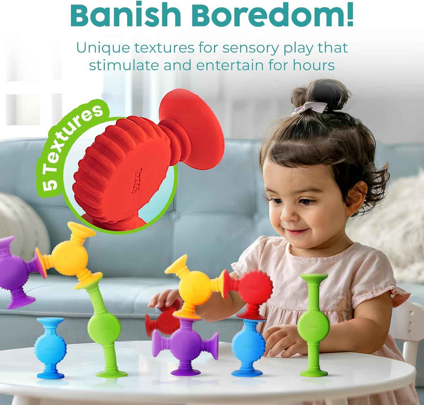 BUNMO Stocking Stuffers for Kids - Toddler Suction Bath Toys - Connect, Build, Create - Toddler Stocking Stuffers - Fine Motor Skills - Stimulating Sensory Fun - Textured 10 Pack