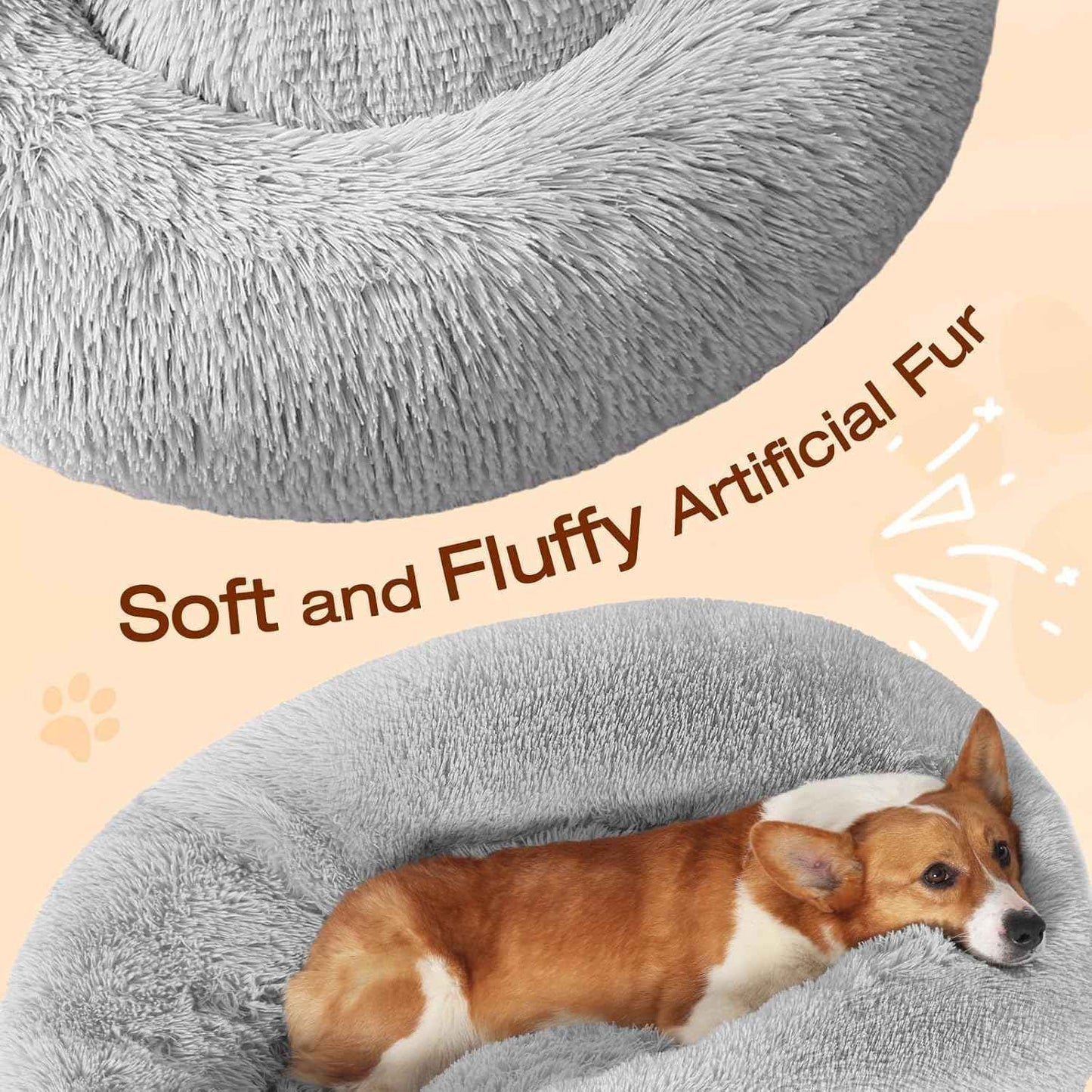 JOLLYVOGUE Dog & Cat Bed, Calming Anti-Anxiety Pet Bed for Small Dogs, Fluffy Donut Cushion for Small and Medium Pets (20")