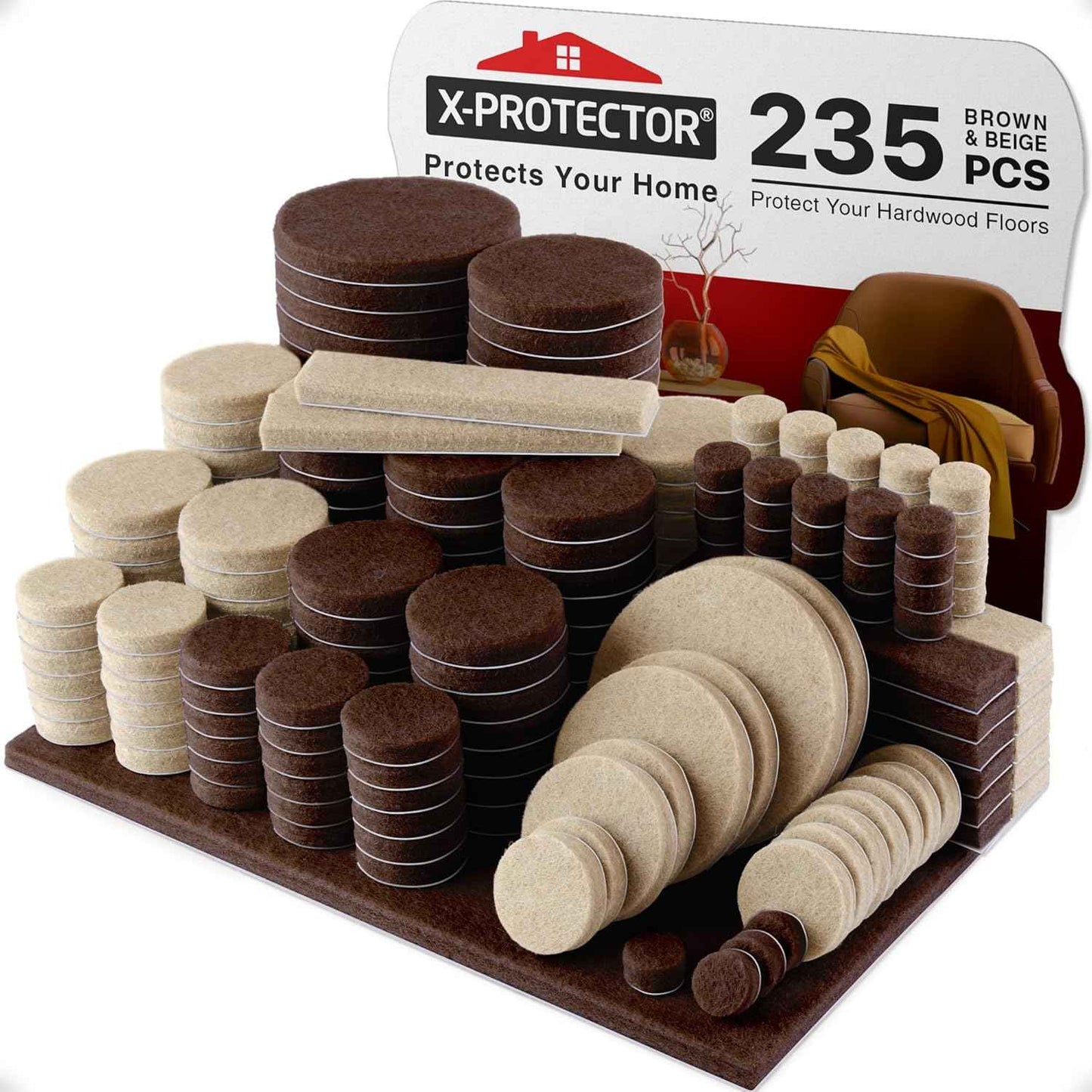 Felt Furniture Pads X-PROTECTOR 133 PCS Premium Furniture Pads - Felt Pads Furniture Feet Best Wood Floor Protectors - Protect Your Hardwood & Laminate Flooring! Brown and Beige