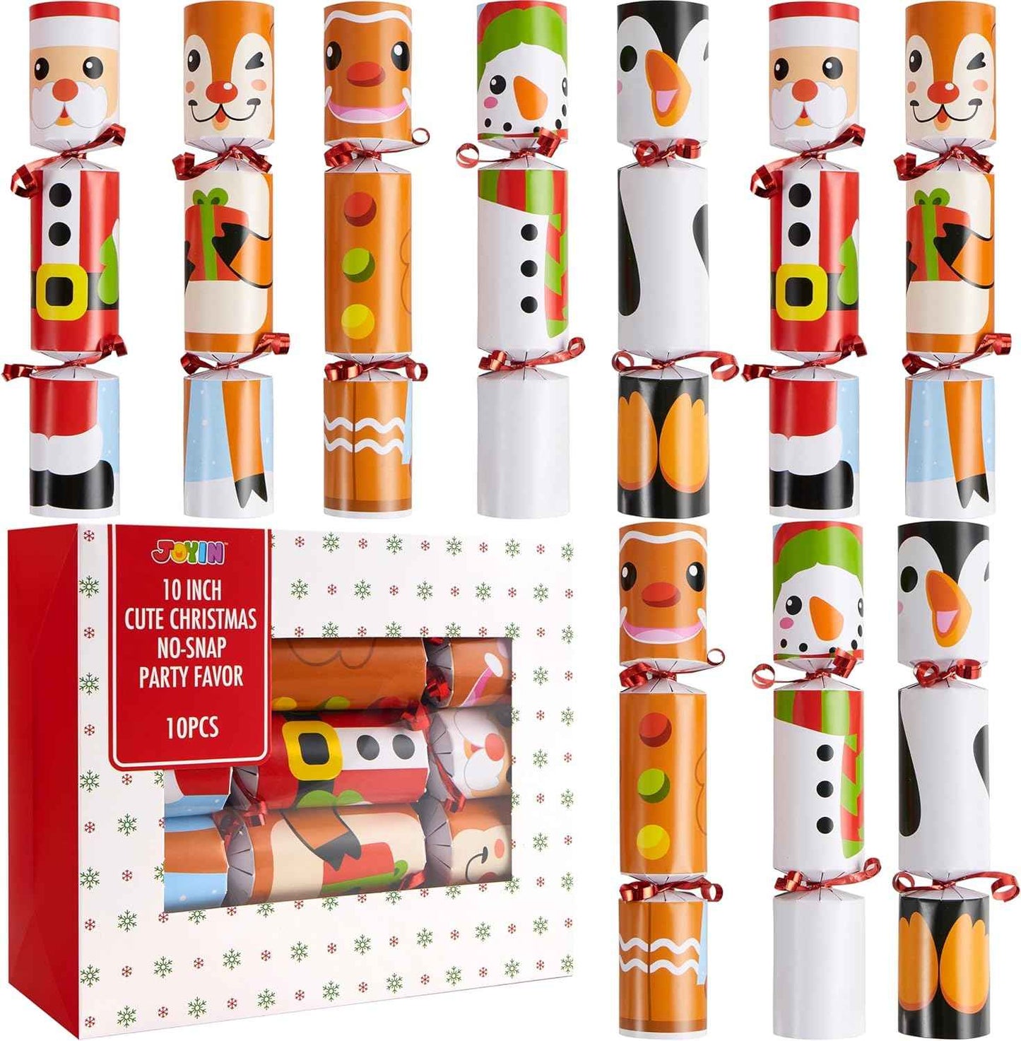 JOYIN 10 Pack Christmas Non-Snap Party Favor with Cute Characters, Includes Party Hat, Joke & Gift, Christmas Table Decorations for Holiday Dinner Traditions Supplies, Stocking Stuffers for Kids