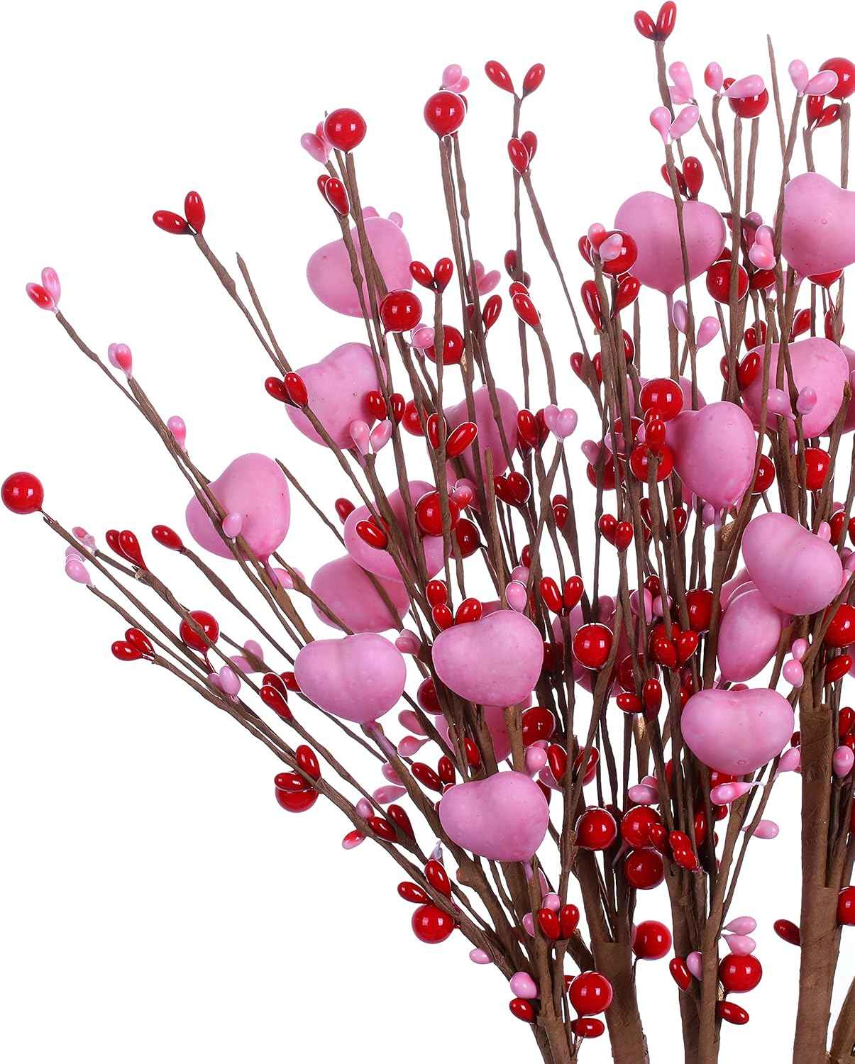 JINGHONG Valentine’s Day Gifts 6 Pack Artificial Valentines Day Decorations Pink Heart Picks with Red Pink Berries for Valentine’s Day Wedding Anniversary Party Decor