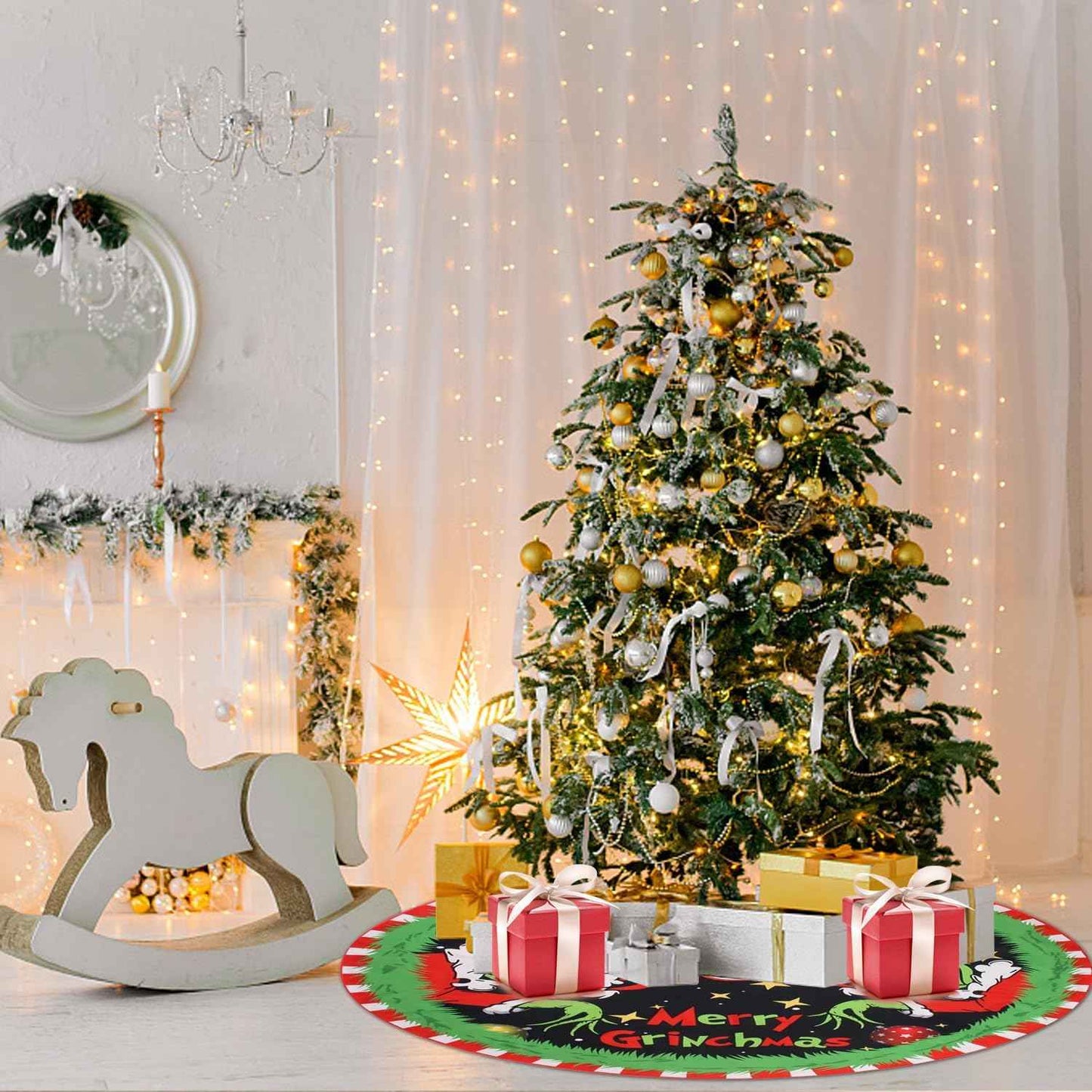 Merry Christmas Tree Skirt Collar 48 Inch, Softand Funny Farmhouse Holiday Decor Xmas Party Holiday Decoration