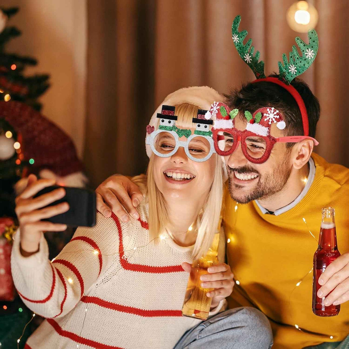 30PCS Christmas Glasses, Headband and Slap Bracelets - Cute Decorations for All People, Exquisite Party Favors