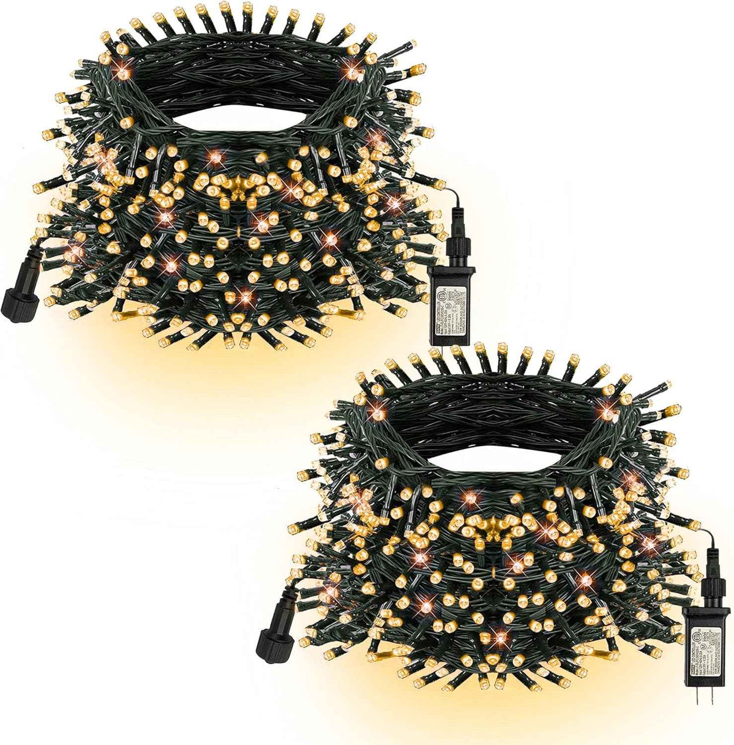 TW SHINE 200 LED Christmas Lights, 66FT Warm White Outdoor Plug-In String Lights with 8 Modes, Waterproof Holiday Décor