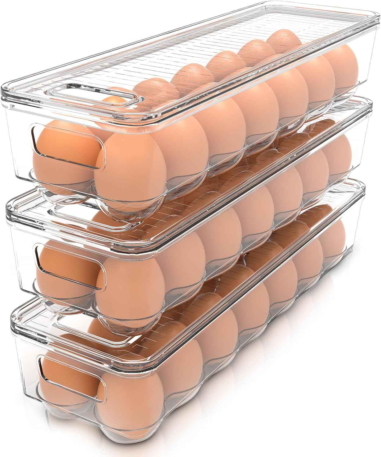 Utopia Home Egg Container With Lid and Handle for Refrigerator Organization- Pack of 2 - Clear Stackable Egg Holder for Kitchen or Pantry Organizers and Storage