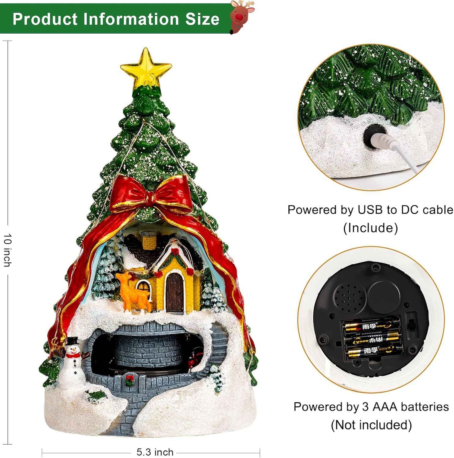 Animated Collection Figurines Musical Christmas Tree Spinning Train Deer Snowman with Rotating Train, Lighted Christmas Collection Figurines for Home Tabletop Decorations Ornaments Gifts