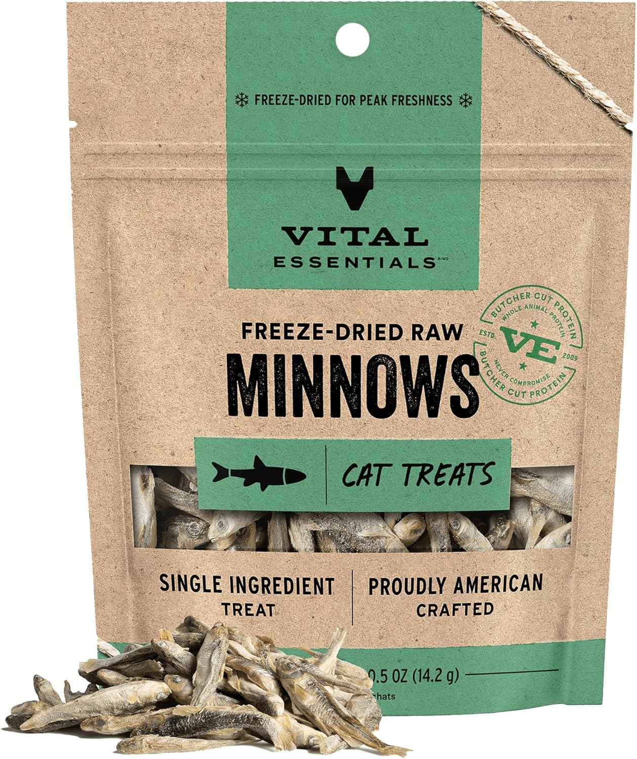 Vital Essentials Minnows Cat Treats, 0.5 oz | Freeze-Dried Raw | Single Ingredient | Grain Free, Gluten Free, Filler Free