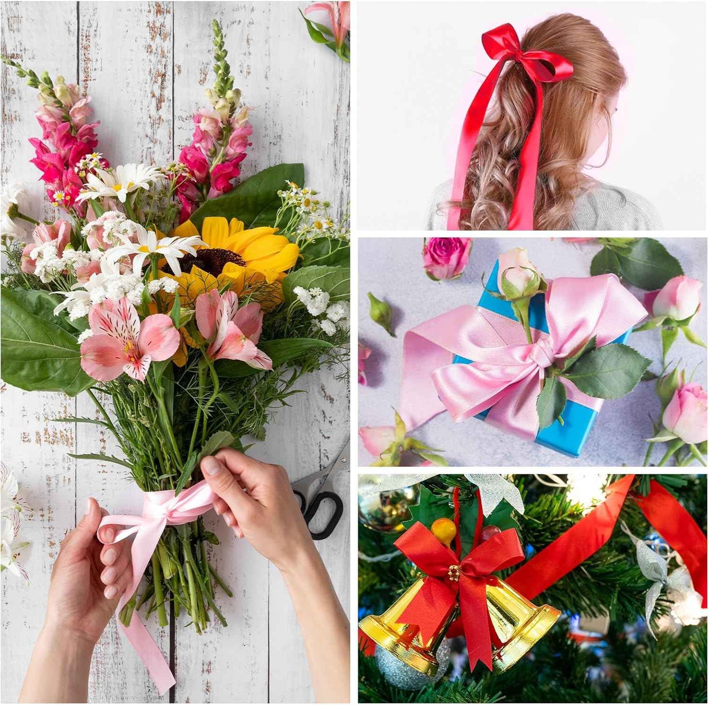 25 Yards Red Satin Ribbon 1 1/2inch, Single Face Polyester Silk Fabric Hair String Ribbon for Craft, Flower Bouquets, Gift Wrapping, Wedding, Bow Making and Valentines Decoration