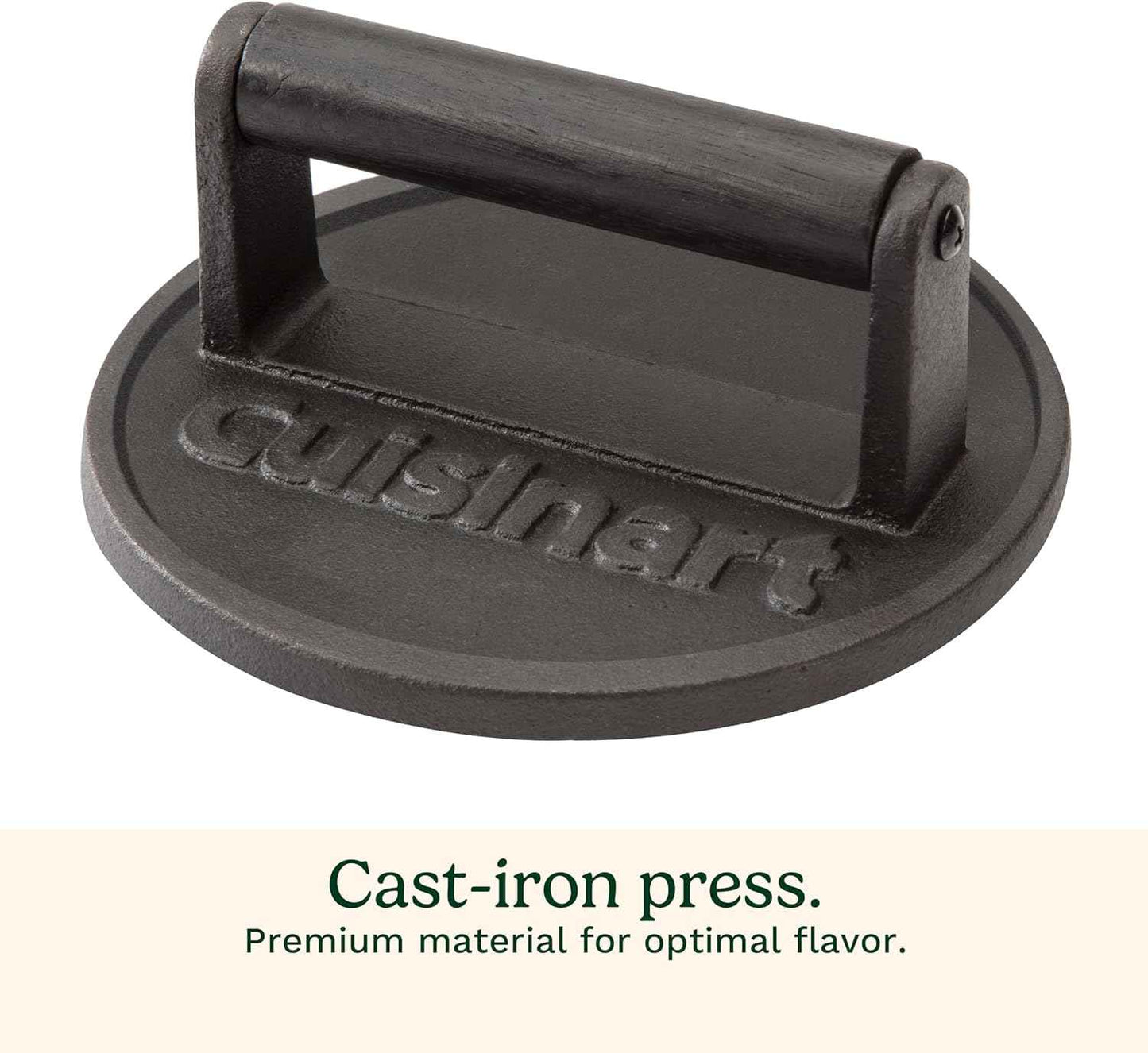 Cuisinart 6.5" Cast Iron Smashed Burger Press, Round Flat Edge Grill Press for Crispy Smash Burgers, Burger Tool for Grill and Griddle Accessories, for BBQs and Tailgates