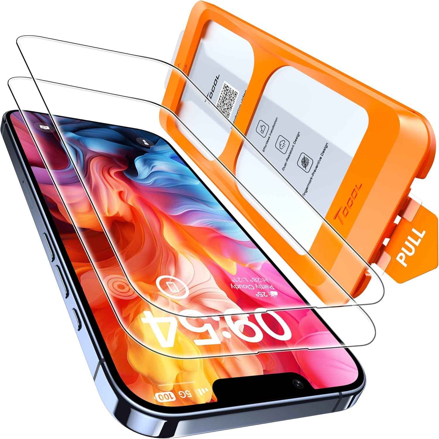 TOCOL for iPhone 17 Screen Protector 6.3 inch 9H Hardness Military Grade Shatterproof HD Tempered Glass for Full Coverage Protection 2 Pack