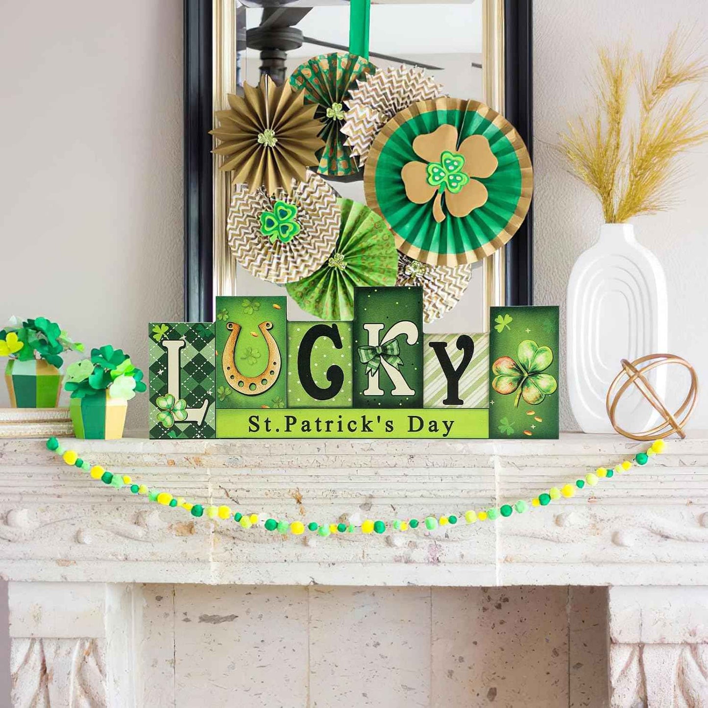 Valentine's Day & St. Patrick's Day Wooden Table Sign - LUCKY LOVE Reversible Tabletop Decor - Rustic Double-Sided Different Theme Irish Farmhouse Table Centerpiece