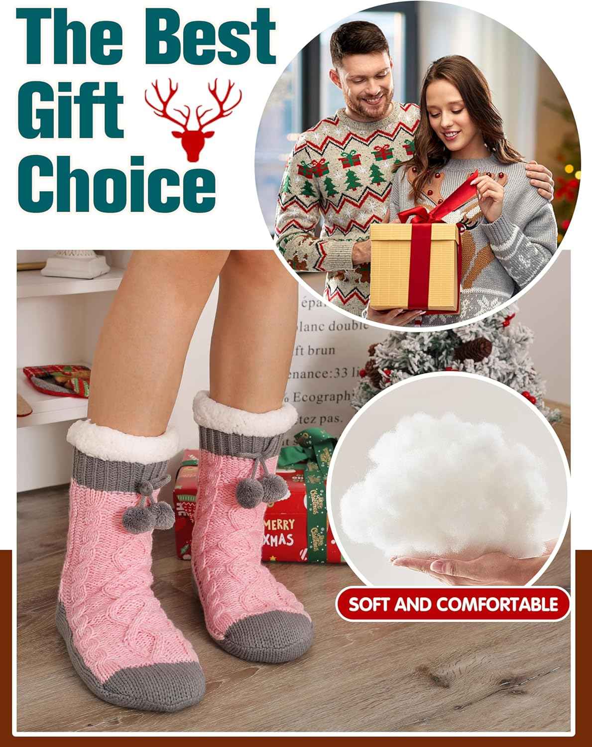 Womens Slipper Fuzzy Grips Socks Fluffy Winter Warm Thick Thermal Cozy Plush Non Slip Cabin Soft Fleece Socks | Warm, Cozy, Non Slip, Fluffy, Soft, Plush, Fleece, Thermal, Thick, Winter