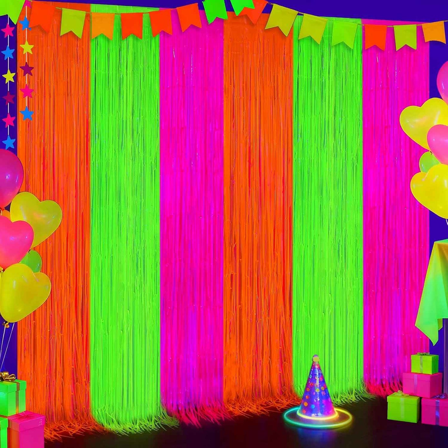 GCB 2Pack Black Metallic Tinsel Foil Fringe Curtains, Black Foil Curtain Backdrop, Photo Booth Props for Birthday Wedding Baby Shower Bachelorette Xmas Celebration Party Decorations Door Streamers