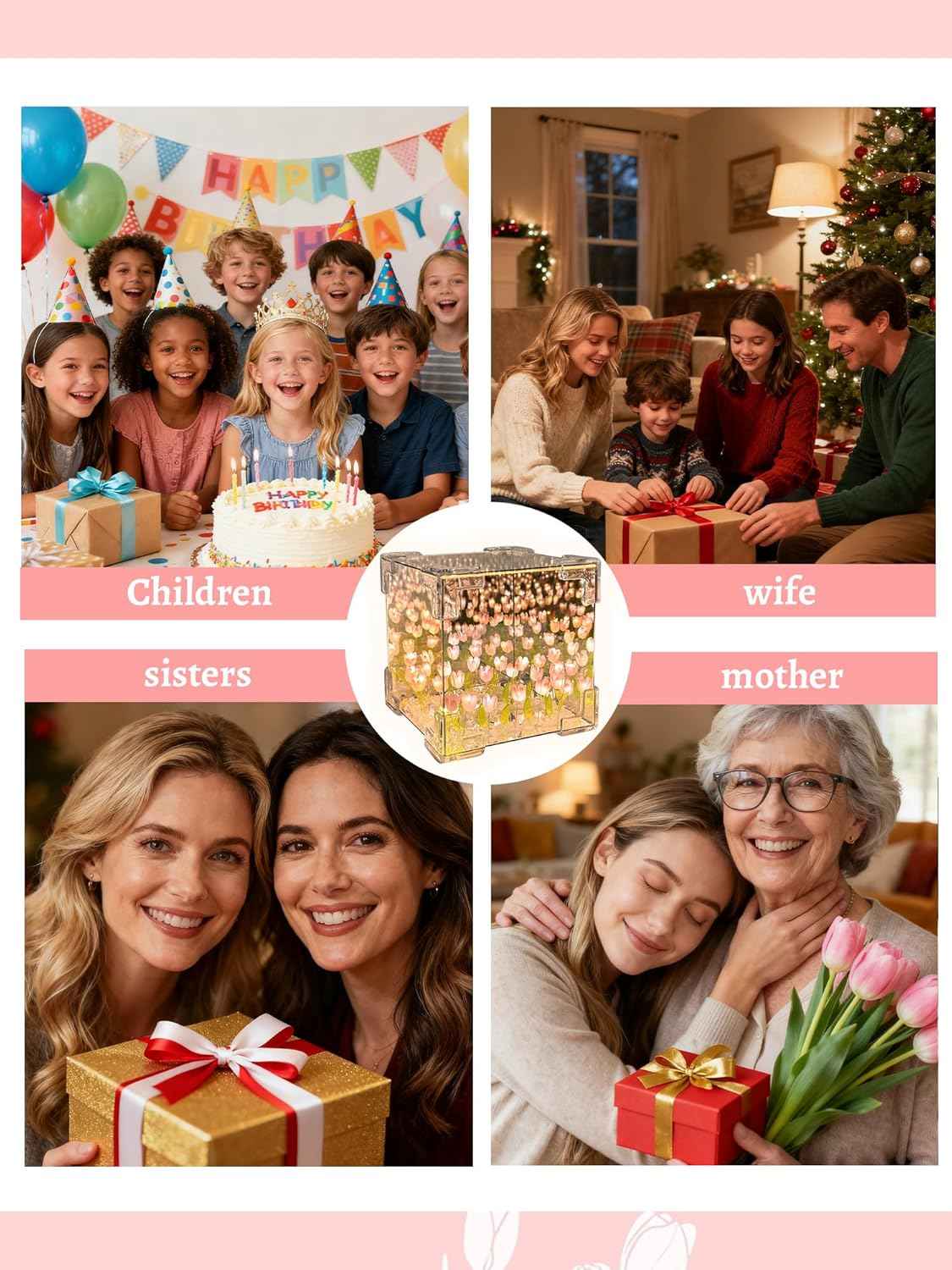 Tulip Lamp Night Light, Birthday Valentines Day Gifts for Women Her, LED Infinity Mirror Lamp Tulips Artificial Flower Lamp for Home Room Decor Romantic Gifts for Girlfriend Mom Sister Grandma Wife | Creative Gift, Artificial Flower, Decorations Lights, f