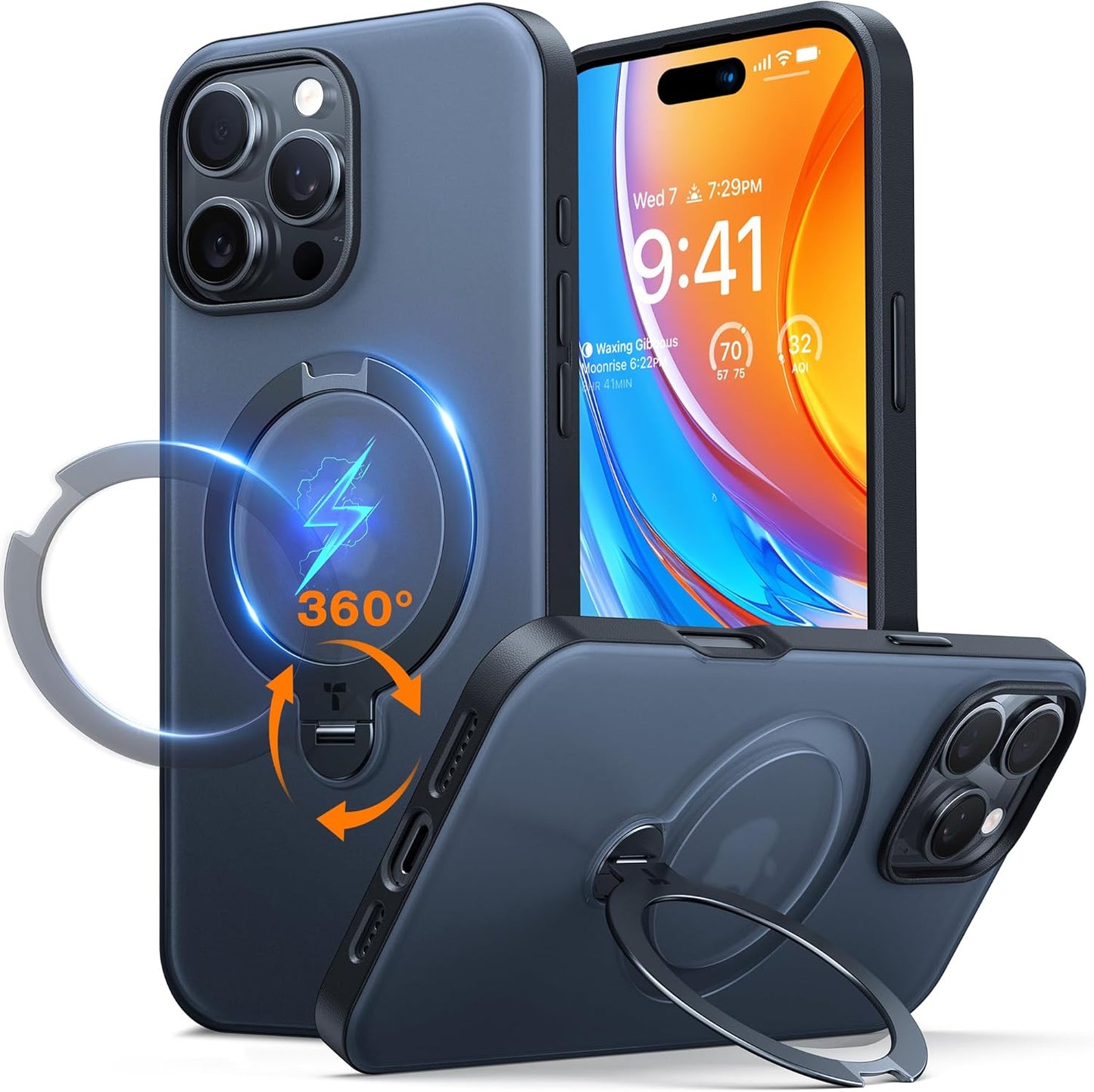 TORRAS Q3 Spin for iPhone 17 Pro Max Case with 360 Magnetic Stand, Camera Control, Fit for MagSafe, 4X Military-Grade Shockproof Case for iPhone 17 Pro Max Phone Case with Kickstand, Deep Blue - Rayz Mart