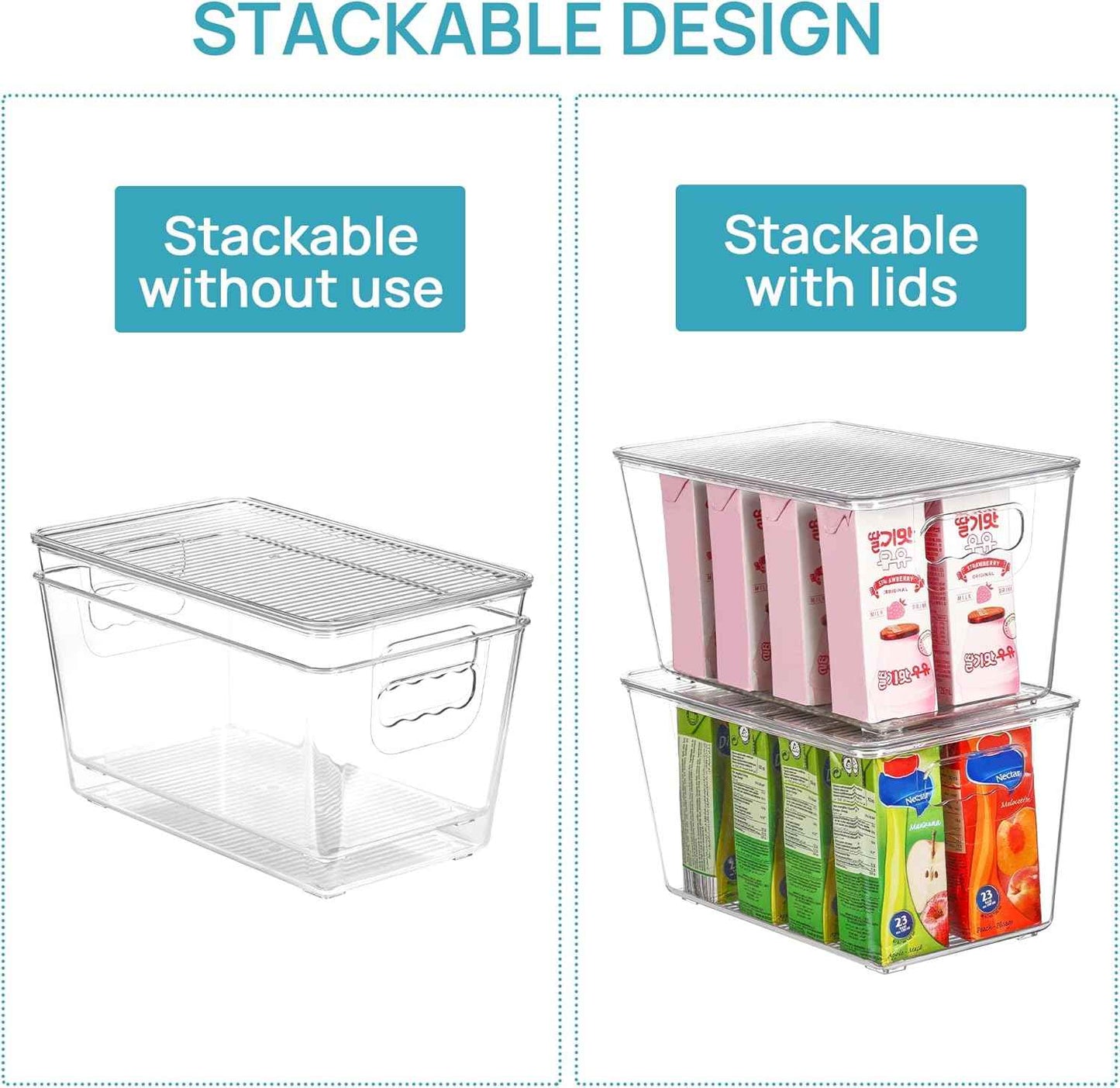 Vtopmart 6 Pack Clear Stackable Storage Bins with Lids, Medium Plastic Containers with Handle for Pantry Organizer and Storage,Perfect for Kitchen,Fridge,Cabinet, Closet,Bathroom Organization