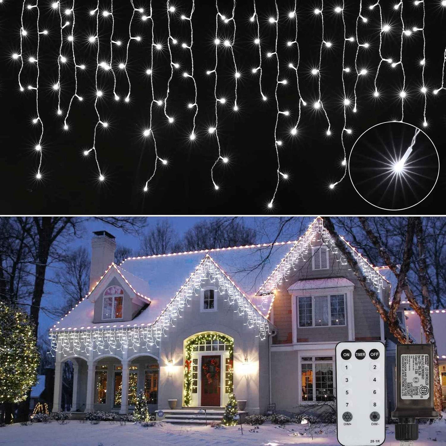 Brightown 40FT Warm White Icicle Christmas Lights, 432 LED Outdoor Waterproof String Lights with 81 Drops, 8 Modes, Timer, Connectable, Remote Included