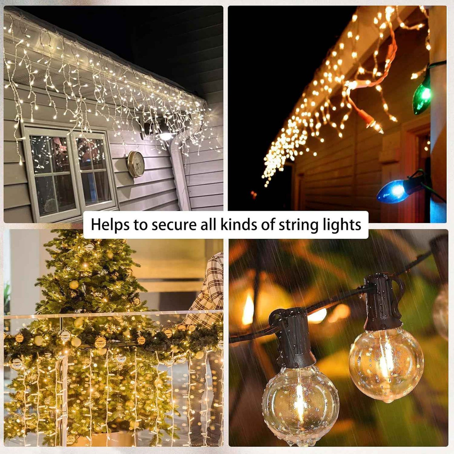 120PCS Weatherproof Outdoor Light Clips - Mini Plastic Gutter Hanging Hooks for Christmas & Holiday Decoration (White)