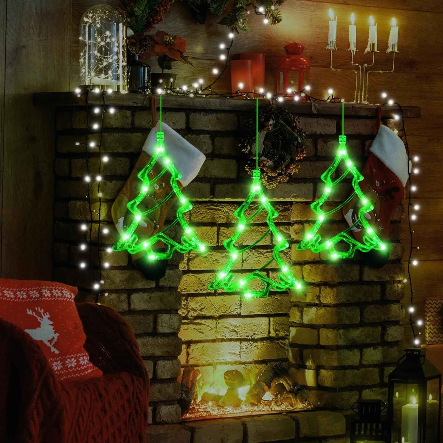 3Pcs Battery Powered LED Christmas Tree Shaped Window Lights - Green Sucker Lamps for Xmas Decor Indoors and Outdoors