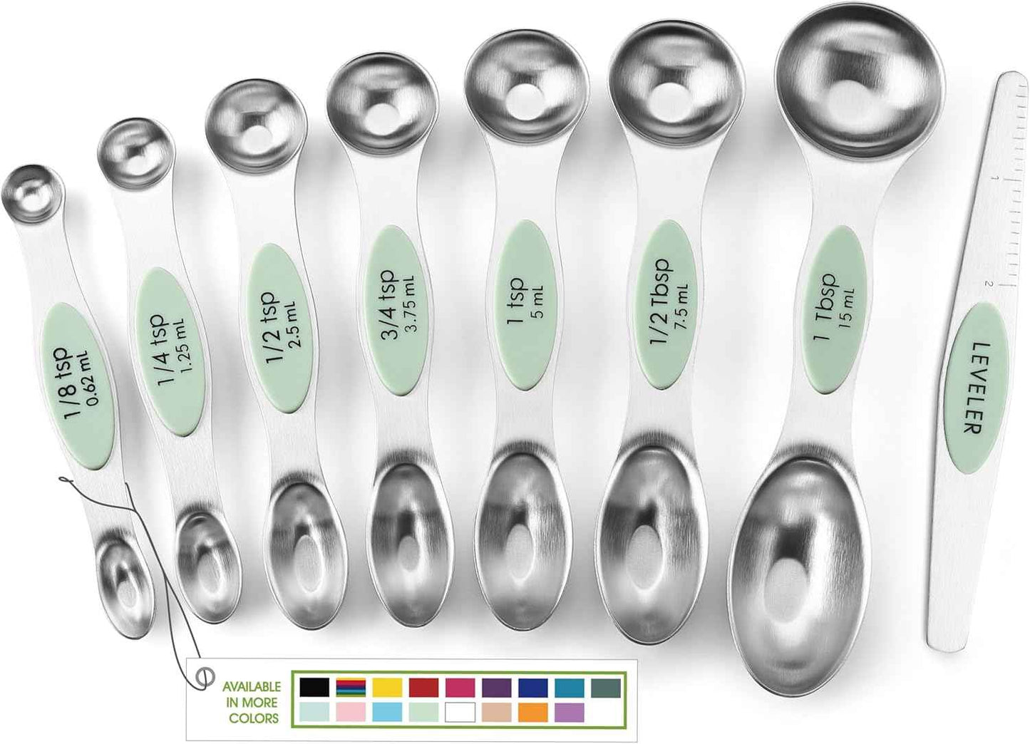 Spring Chef Stainless Steel Magnetic Measuring Spoons Set with Strong N45 Magnets, Heavy Duty Metal Kitchen Gadgets for Baking & Cooking, Fits in Most Kitchen Spice Jars, Set of 8 with Leveler, Black