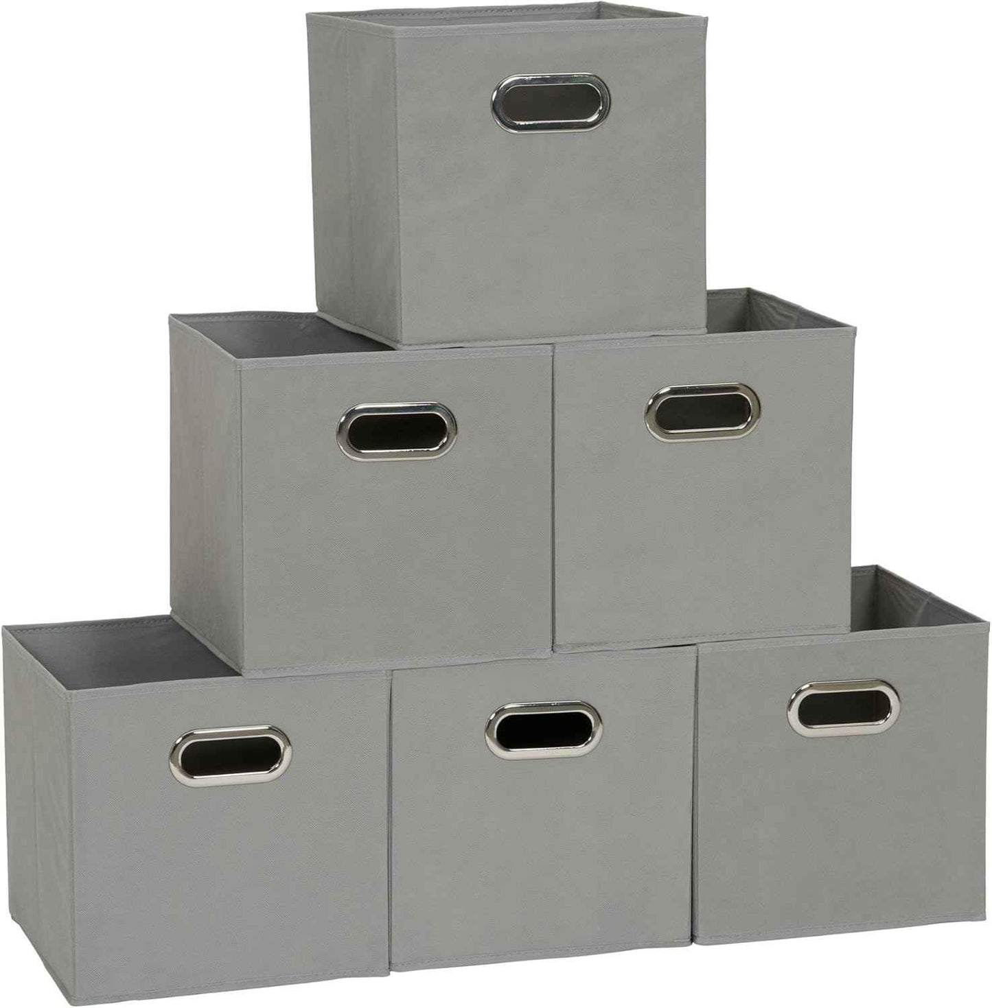 Household Essentials Foldable Fabric Storage Bins 6 Piece Set, Strong Poly-Woven Fabric, Sturdy Chipboard Sides, Grommet Front Handle, Stackable and Foldable, Classic Design, Black