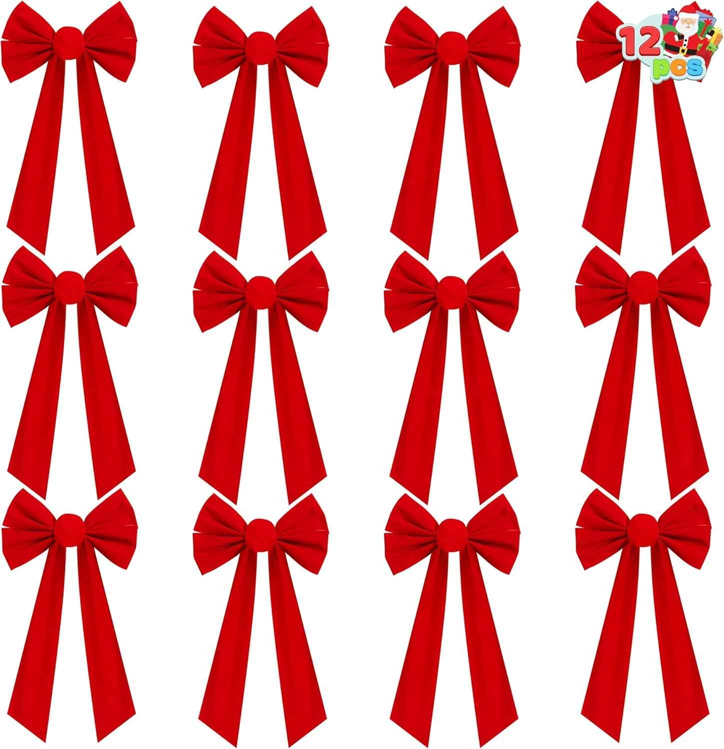 JOYIN 12 Pack Christmas Red Velvet Bows, 13" Long by 9" Wide Decorative Christmas Bows for Wreath Garland Tree Decor, Indoor Outdoor Holiday Decorations