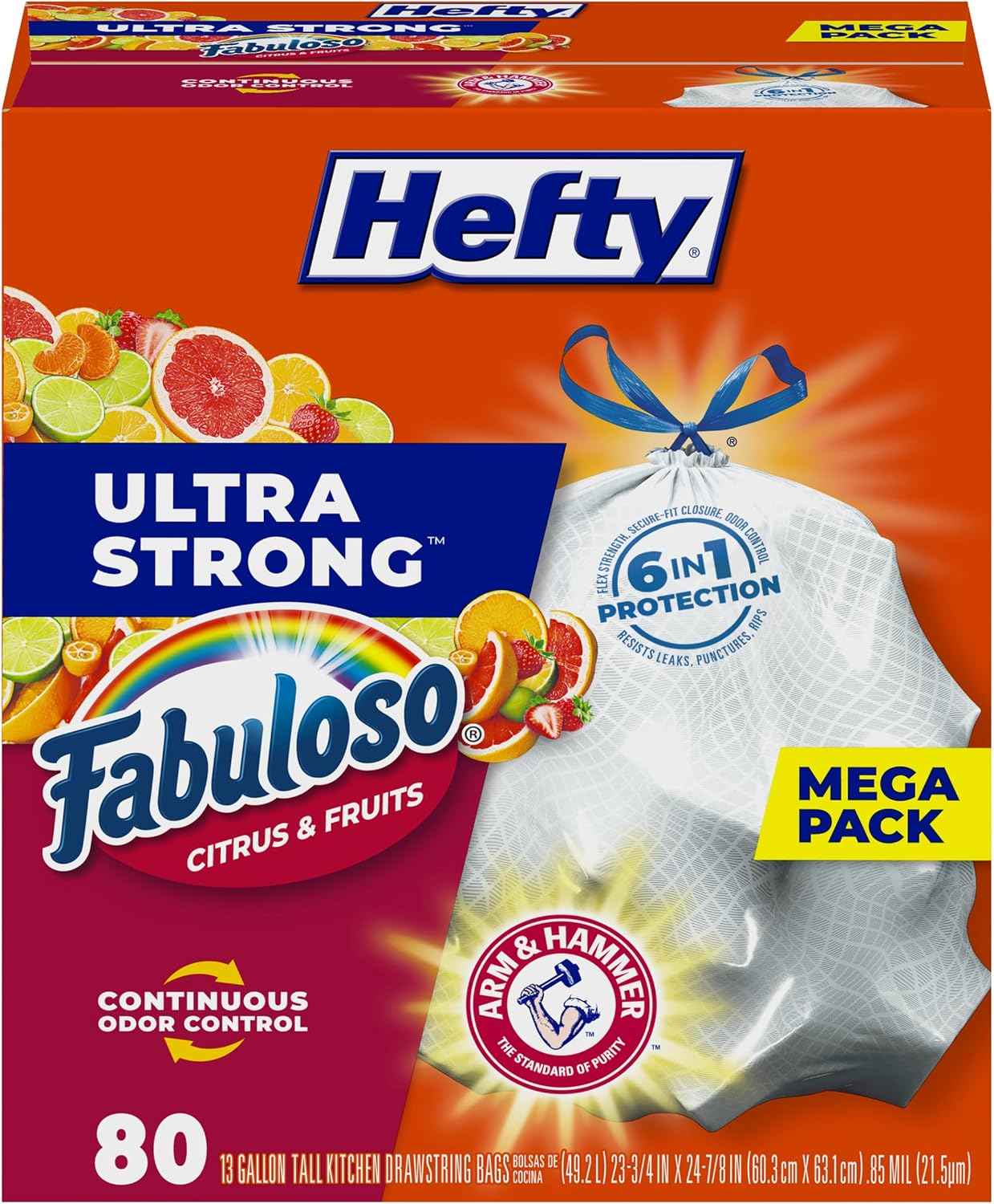 Hefty Ultra Strong 13 Gallon Trash Bags with 6-in-1 Protection and Citrus Scent