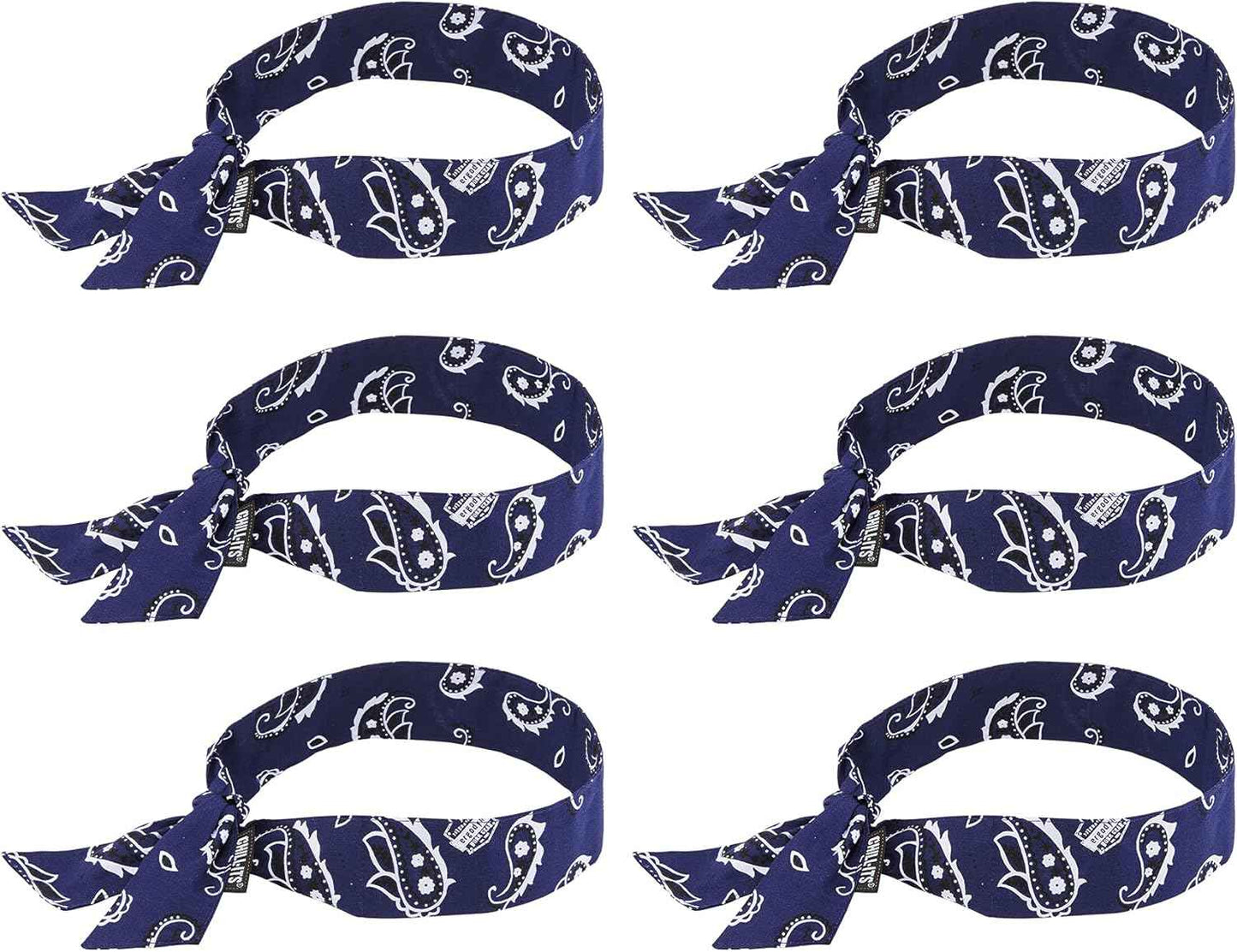 Ergodyne Chill Its 6700 Cooling Bandana, Evaporative Polymer Crystals for Cooling Relief, Tie for Adjustable Fit, Blue