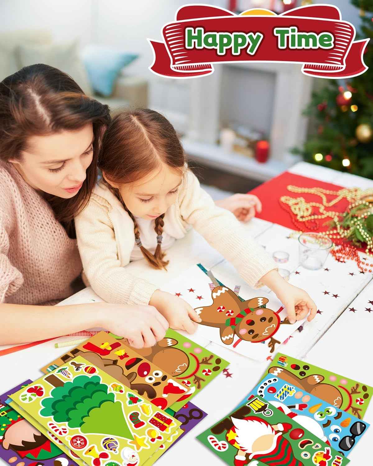 42 Sheets Christmas Party Favor Stickers for Kids, Christmas Goodie Bag Stocking Stuffers Face Stickers, Gifts Games Activities Holiday Sticker Crafts for Kids