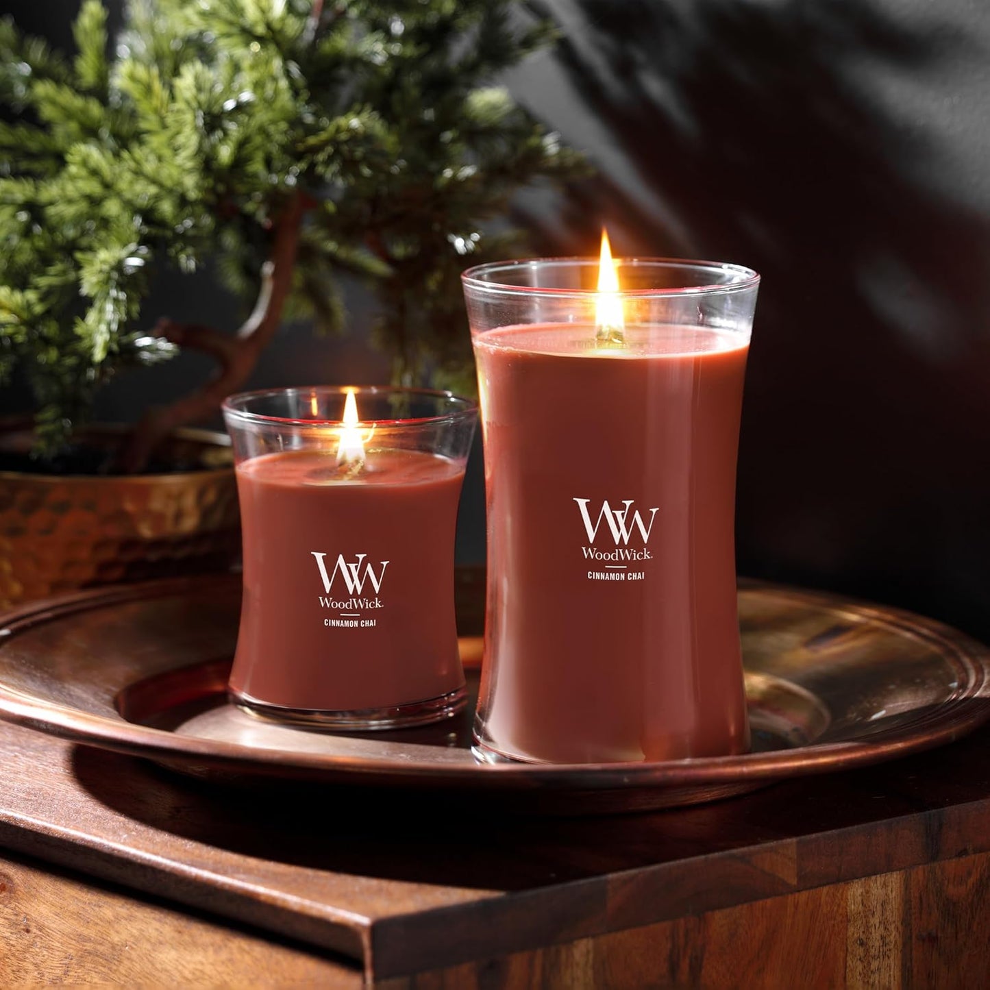 WoodWick Cinnamon Chai Holiday Candle Gifts for Women and Men, 9.7 oz Medium Hourglass Candle with Crackling Wick