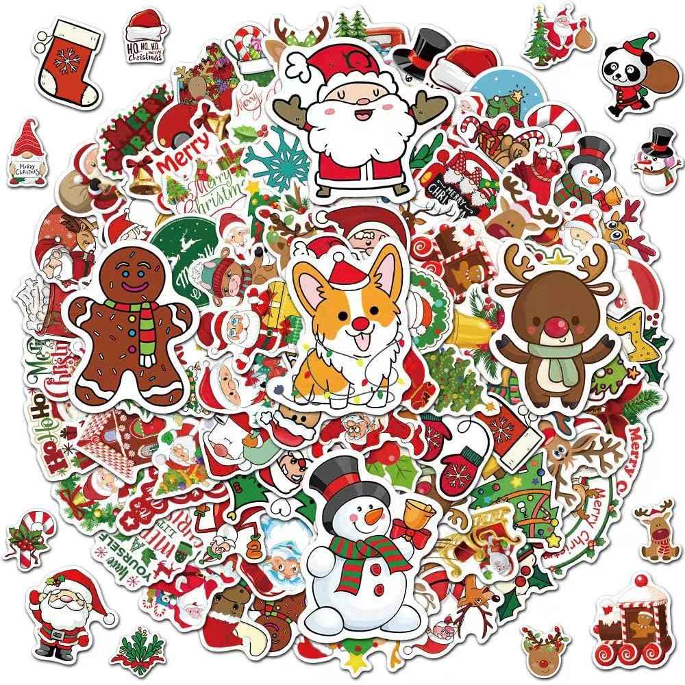 Christmas Stickers, 100PCS Happy Christmas Theme Stickers, Non-Repeating Vinyl Waterproof Holiday Stickers, Holiday Gifts for Kids and Teens, Xmas Party Favorite